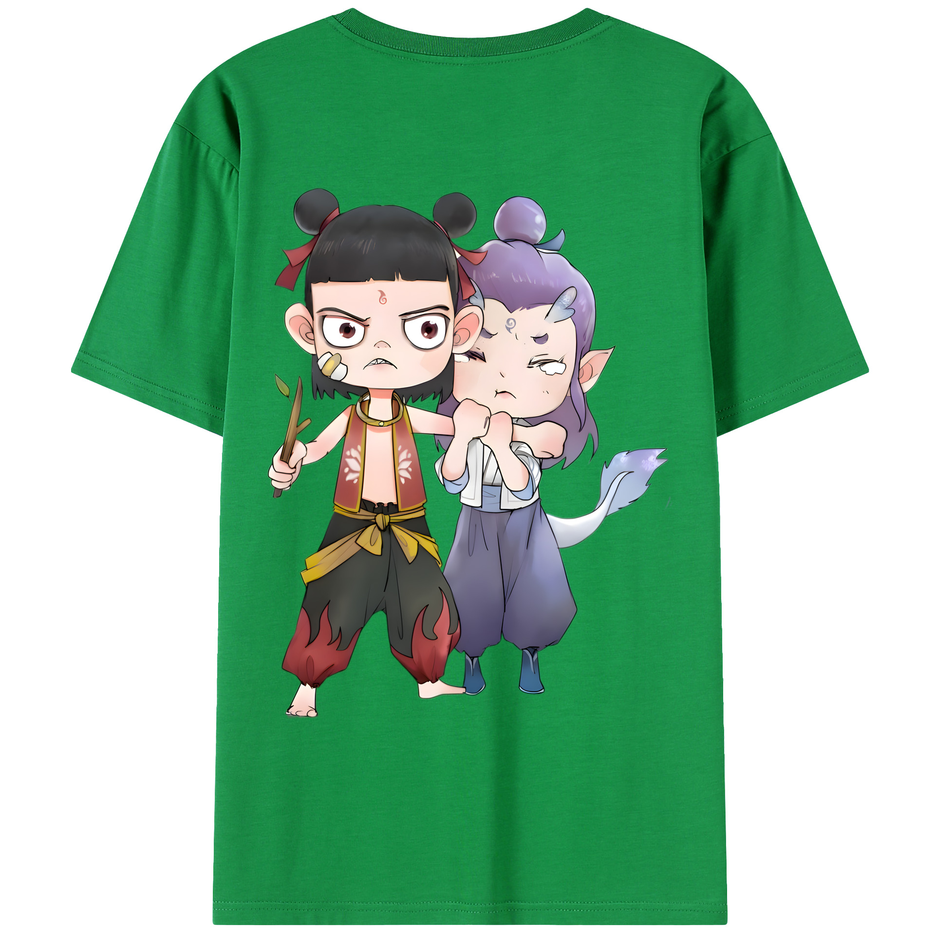 （画像用） Ne Zha 2 ナタ 魔童の大暴れ 綿100％ メンズ半袖Tシャツ（バックプリント） 通気性