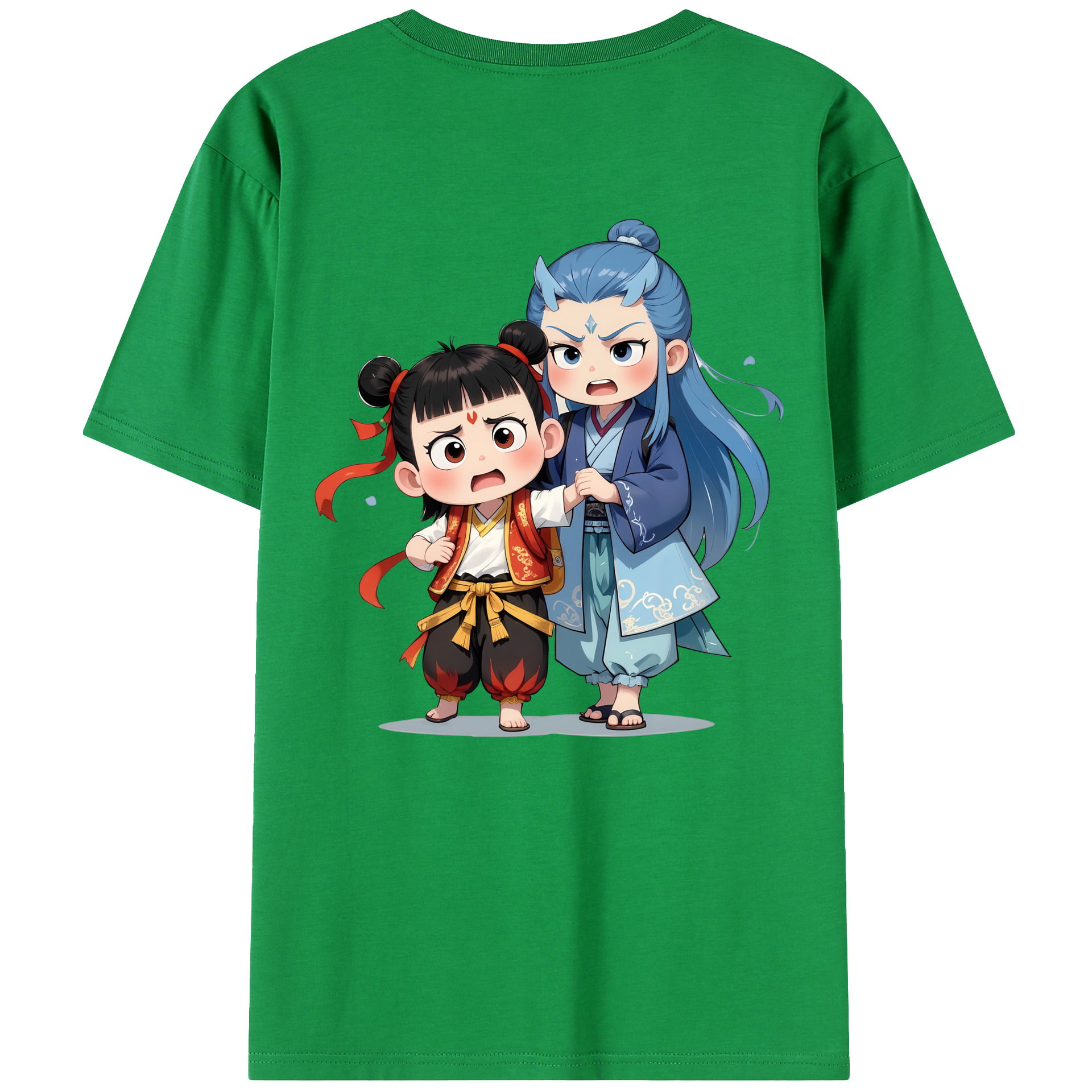 （画像用） Ne Zha 2 ナタ 魔童の大暴れ 綿100％ メンズ半袖Tシャツ（バックプリント） 通気性
