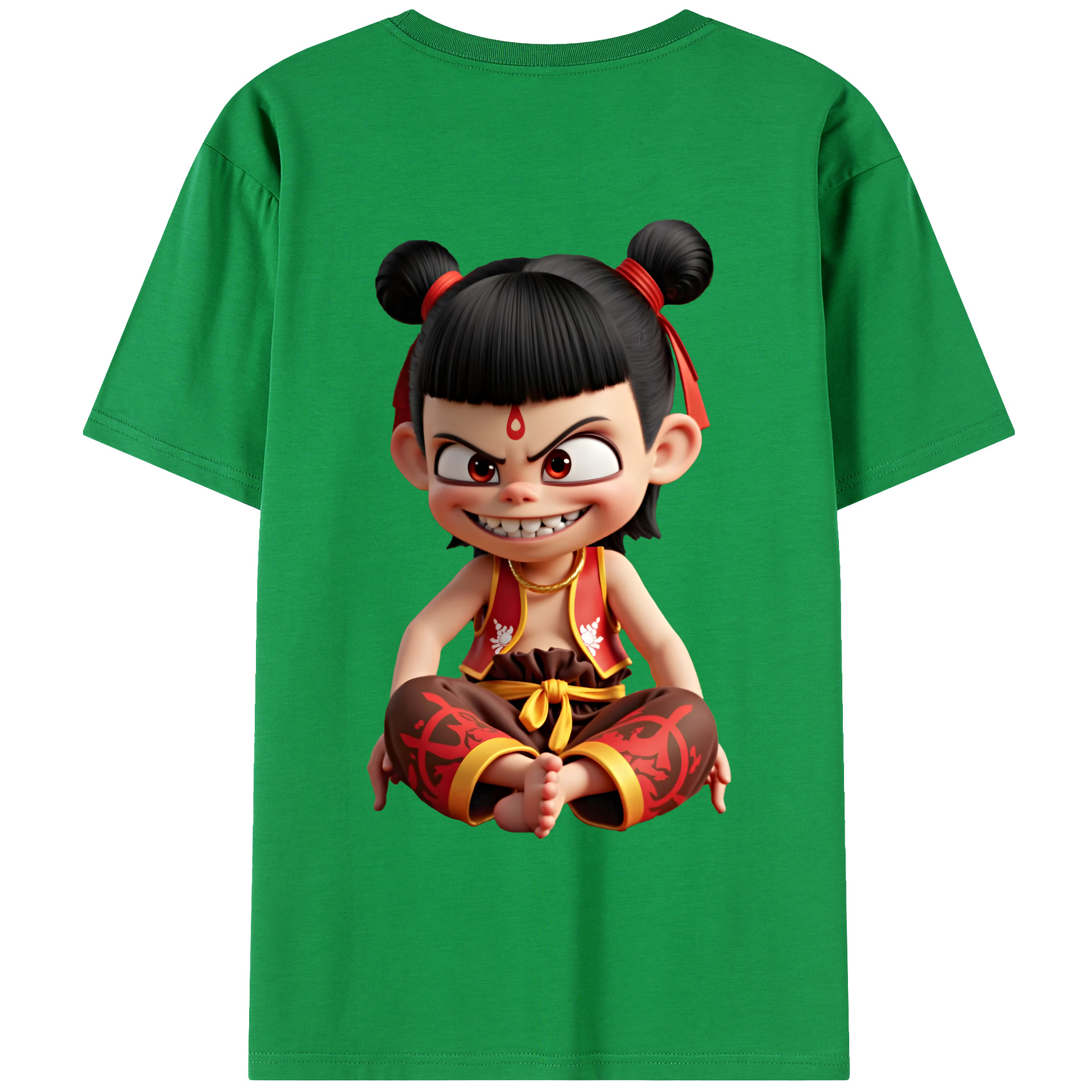 （画像用） Ne Zha 2 ナタ 魔童の大暴れ 綿100％ メンズ半袖Tシャツ（バックプリント） 通気性