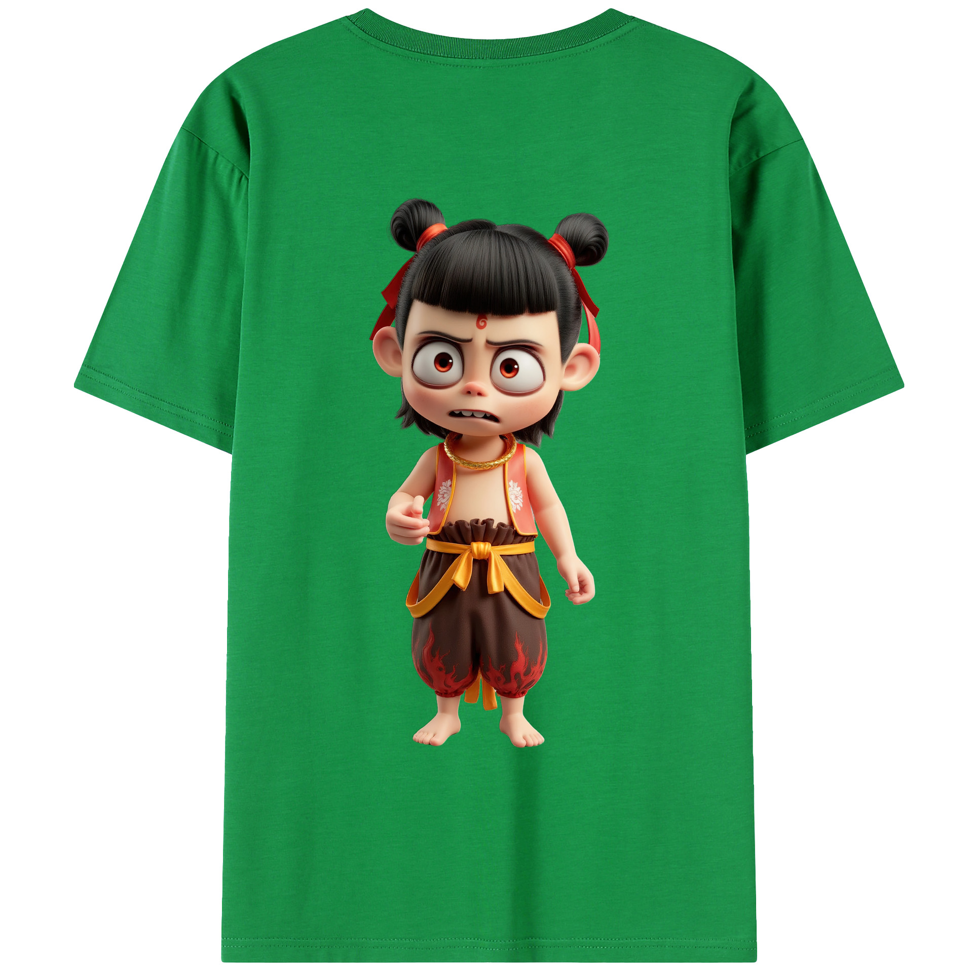 （画像用） Ne Zha 2 ナタ 魔童の大暴れ 綿100％ メンズ半袖Tシャツ（バックプリント） 通気性