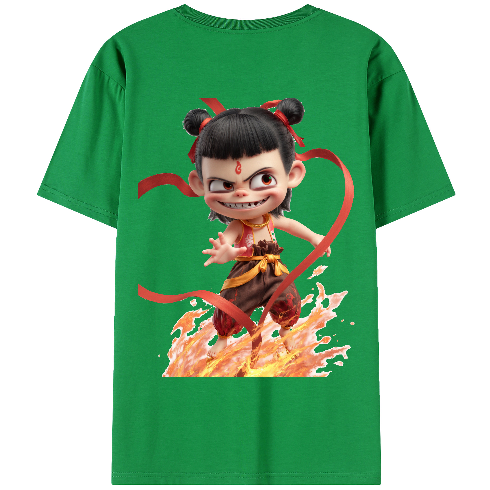 （画像用） Ne Zha 2 ナタ 魔童の大暴れ 綿100％ メンズ半袖Tシャツ（バックプリント） 通気性