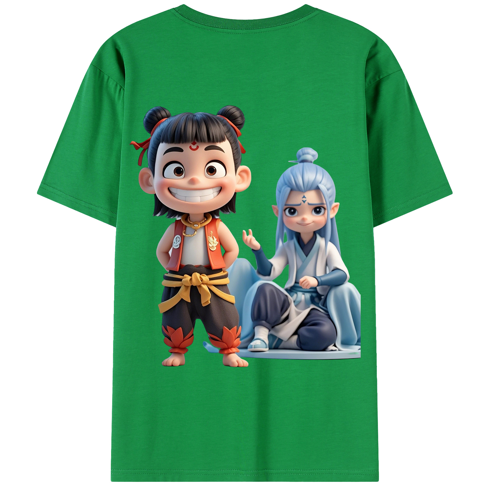 （画像用） Ne Zha 2 ナタ 魔童の大暴れ 綿100％ メンズ半袖Tシャツ（バックプリント） 通気性