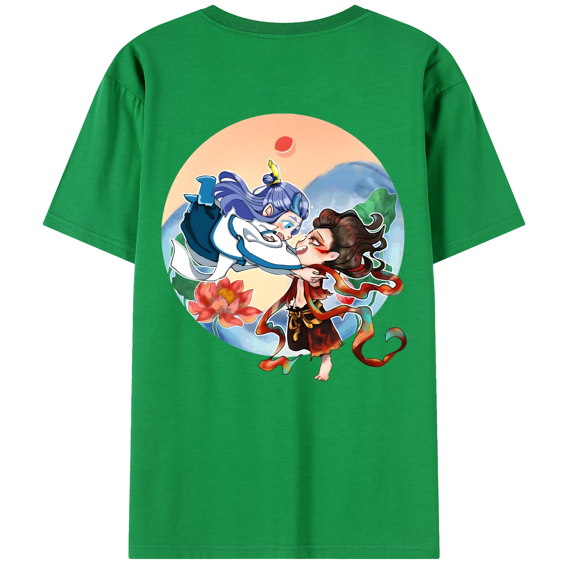 （画像用） Ne Zha 2 ナタ 魔童の大暴れ 綿100％ メンズ半袖Tシャツ（バックプリント） 通気性