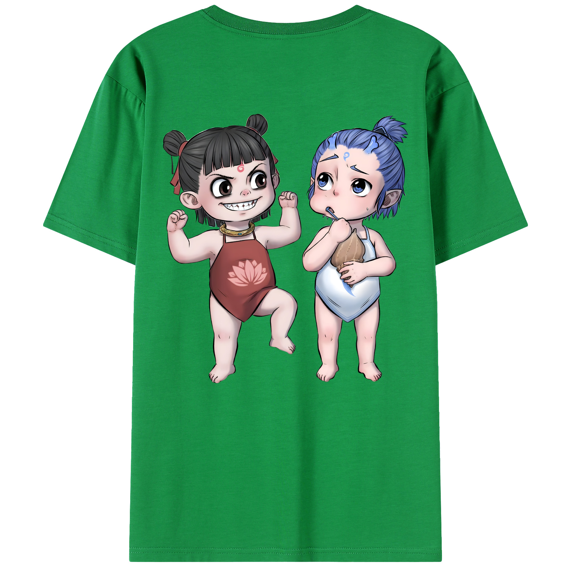 （画像用） Ne Zha 2 ナタ 魔童の大暴れ 綿100％ メンズ半袖Tシャツ（バックプリント） 通気性