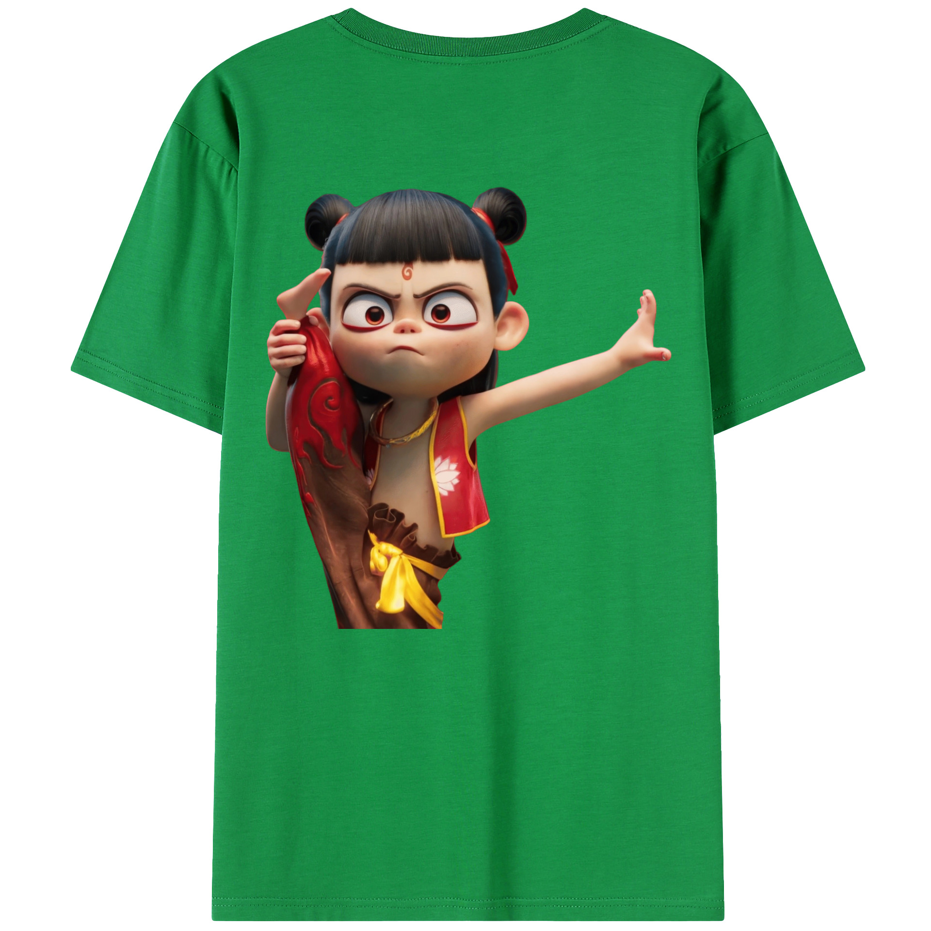 （画像用） Ne Zha 2 ナタ 魔童の大暴れ 綿100％ メンズ半袖Tシャツ（バックプリント） 通気性