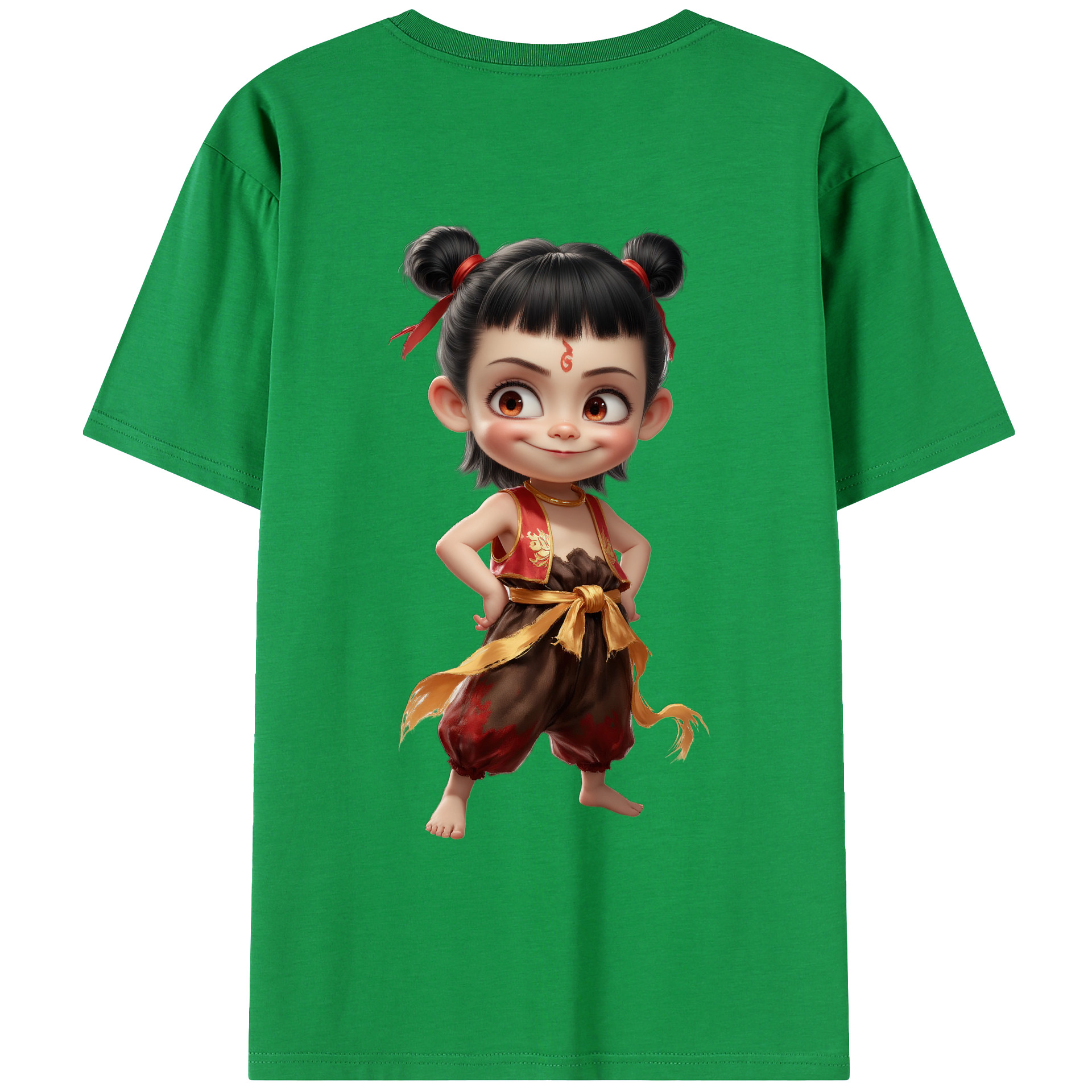 （画像用） Ne Zha 2 ナタ 魔童の大暴れ 綿100％ メンズ半袖Tシャツ（バックプリント） 通気性