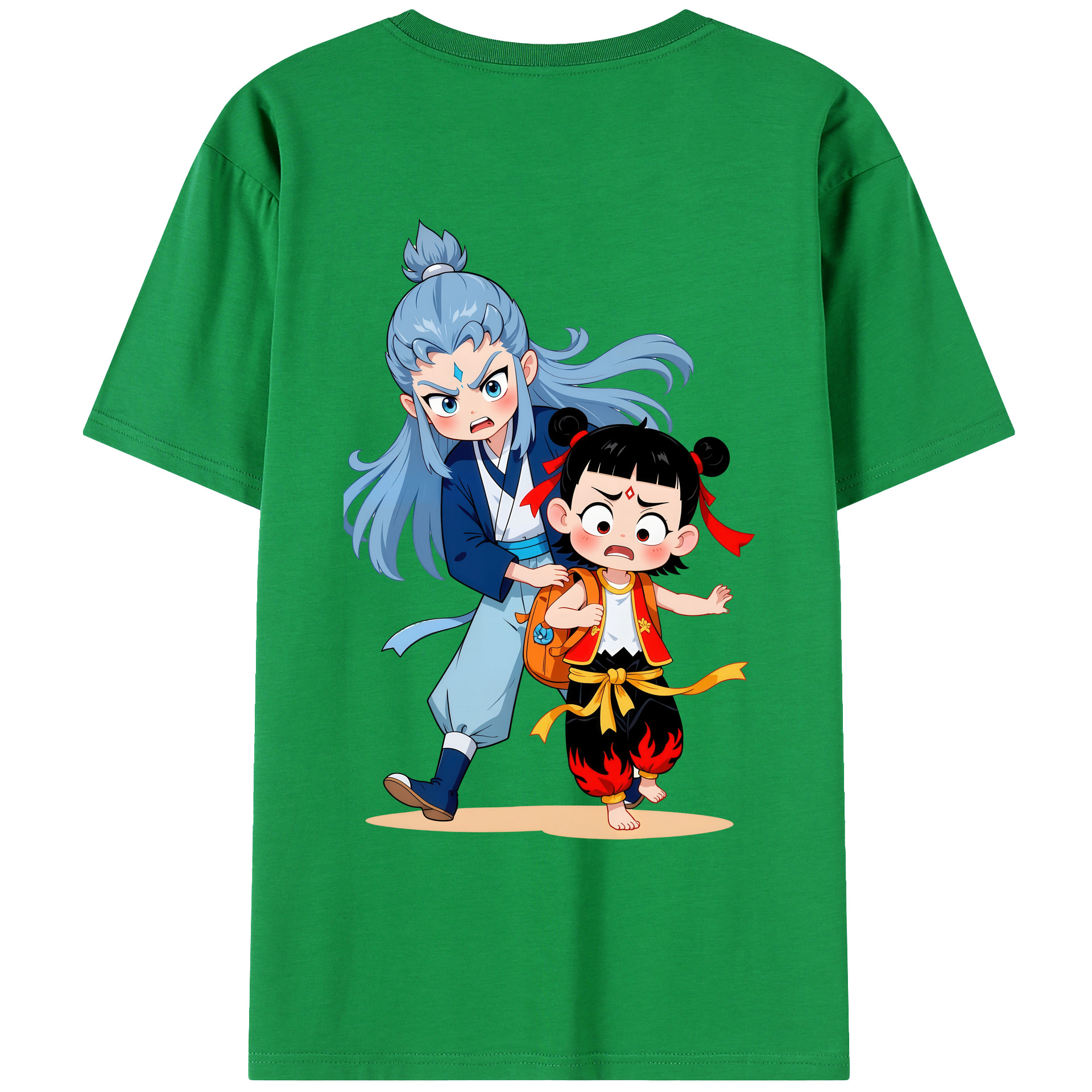 （画像用） Ne Zha 2 ナタ 魔童の大暴れ 綿100％ メンズ半袖Tシャツ（バックプリント） 通気性