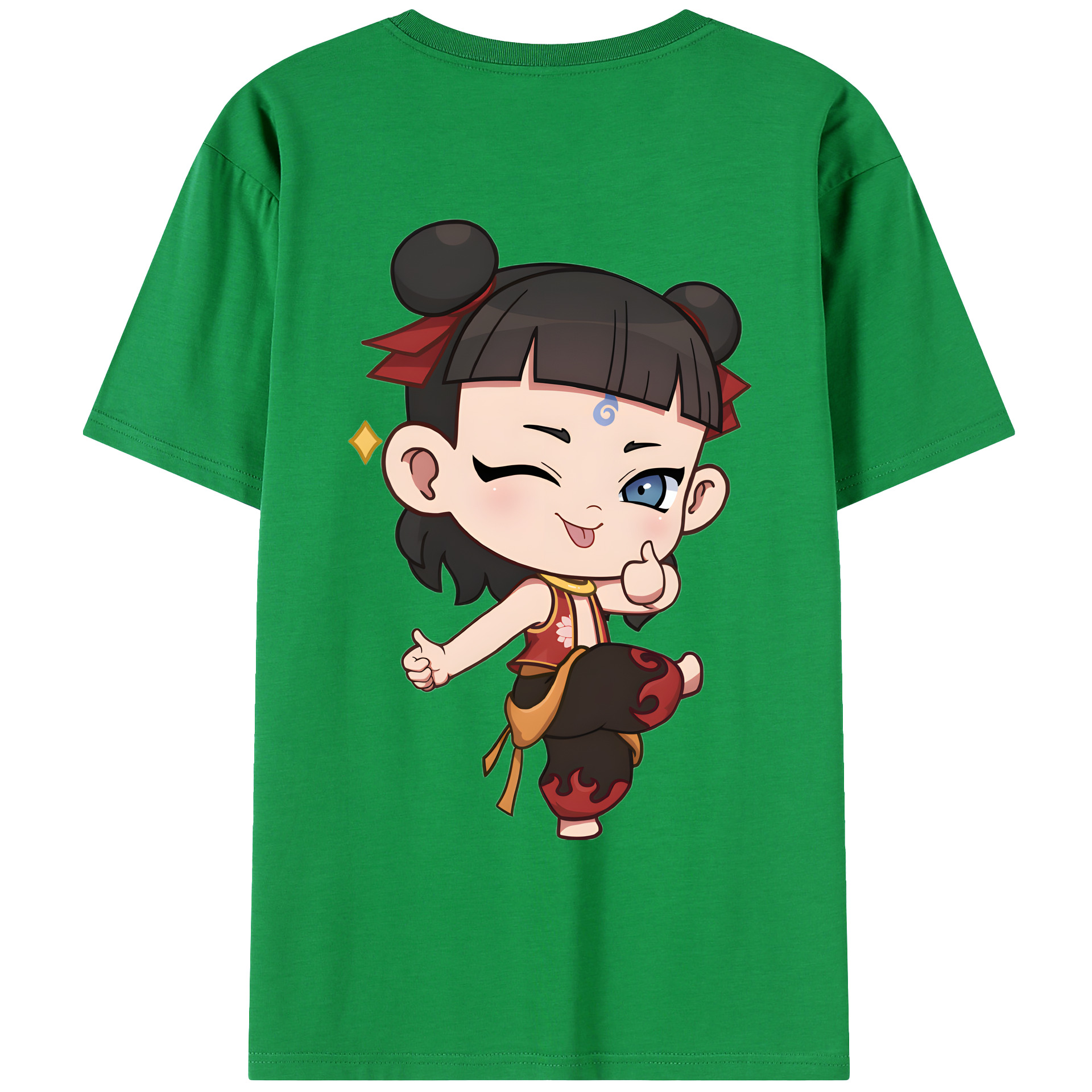 （画像用） Ne Zha 2 ナタ 魔童の大暴れ 綿100％ メンズ半袖Tシャツ（バックプリント） 通気性