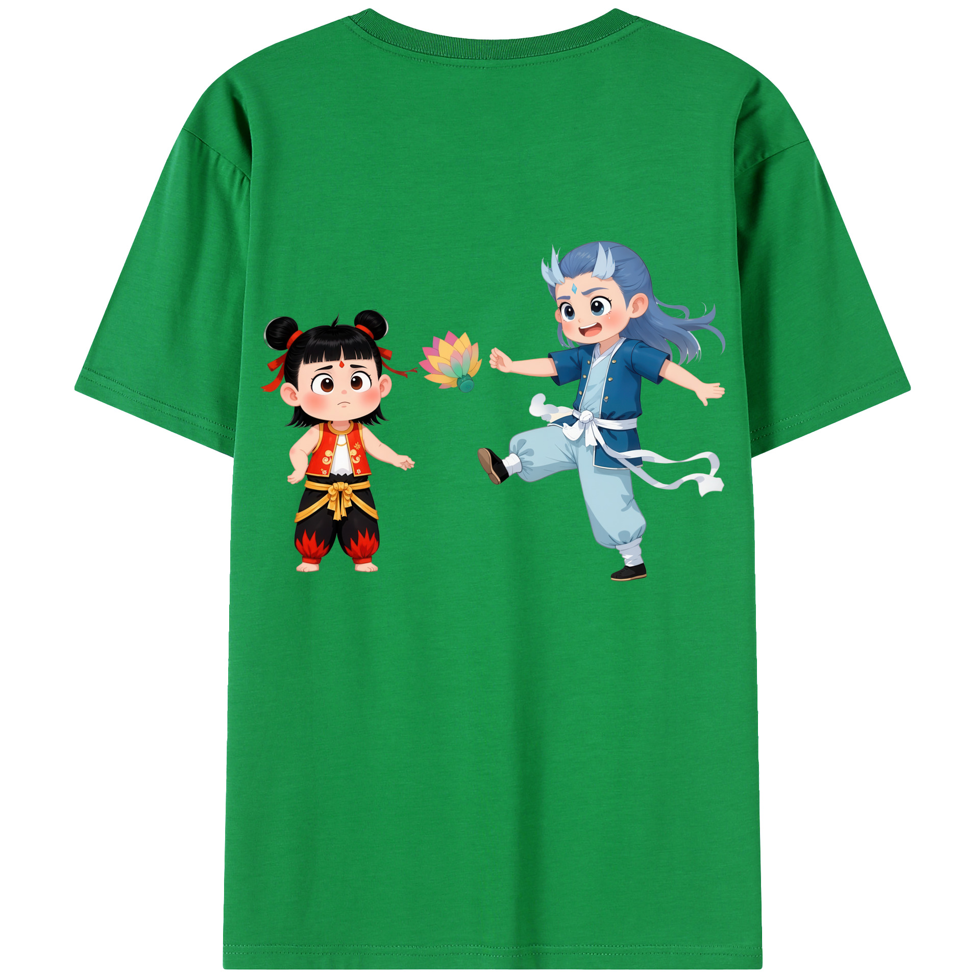 （画像用） Ne Zha 2 ナタ 魔童の大暴れ 綿100％ メンズ半袖Tシャツ（バックプリント） 通気性