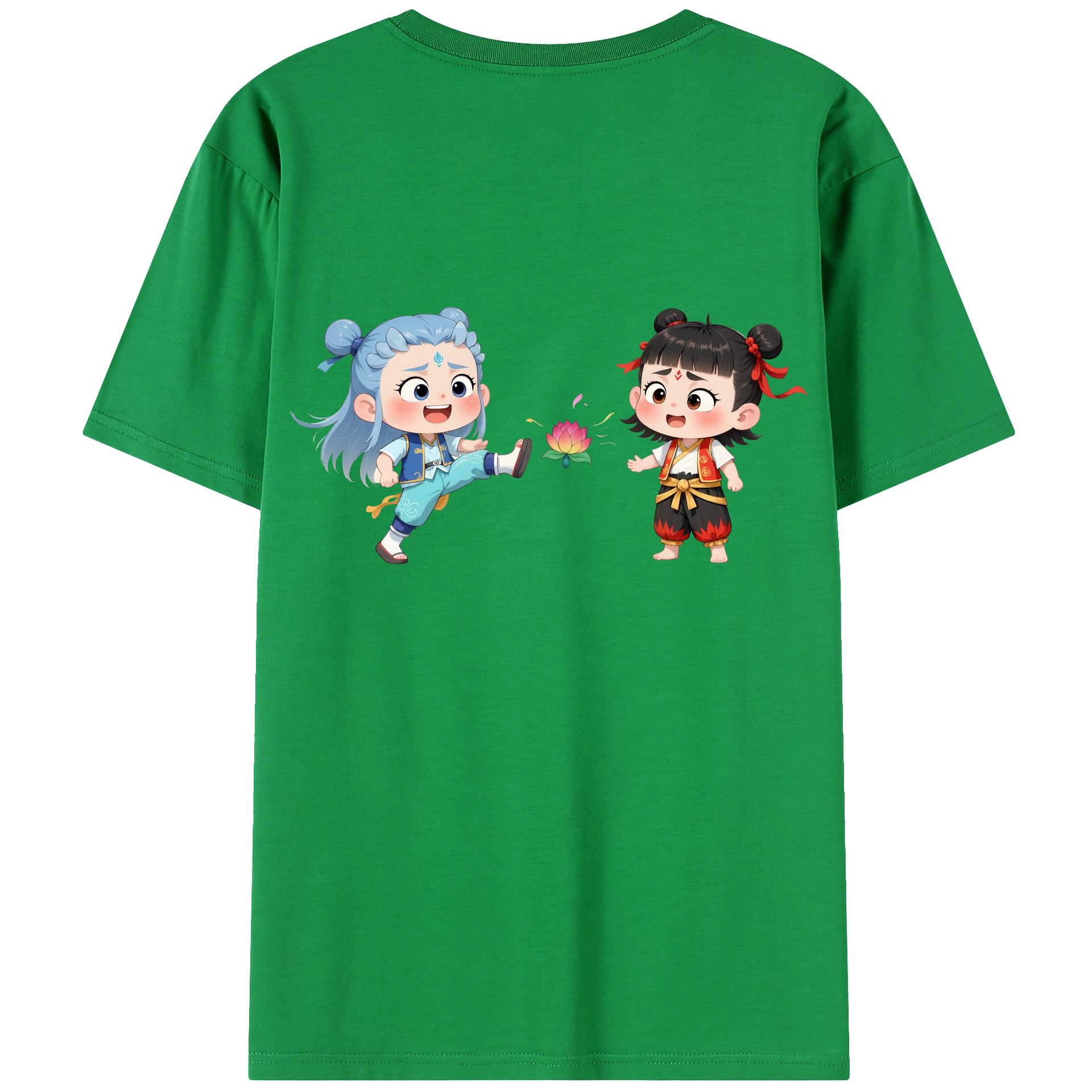 （画像用） Ne Zha 2 ナタ 魔童の大暴れ 綿100％ メンズ半袖Tシャツ（バックプリント） 通気性