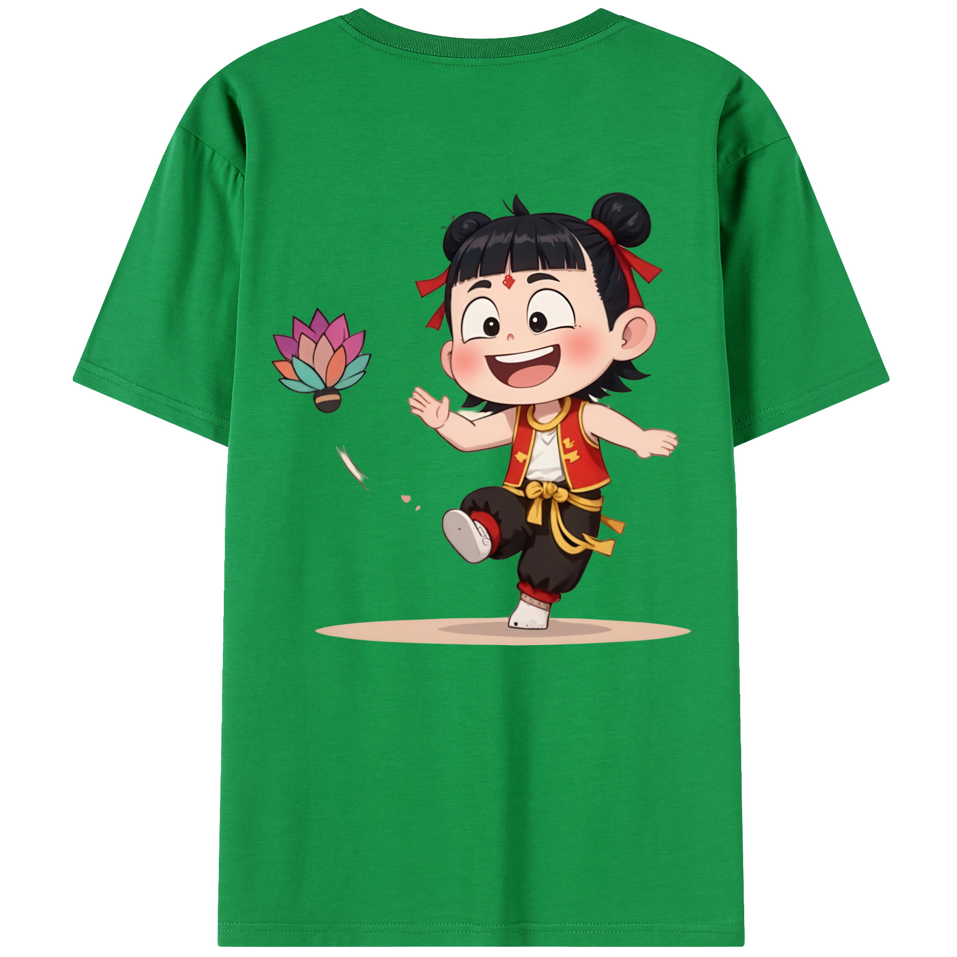 （画像用） Ne Zha 2 ナタ 魔童の大暴れ 綿100％ メンズ半袖Tシャツ（バックプリント） 通気性