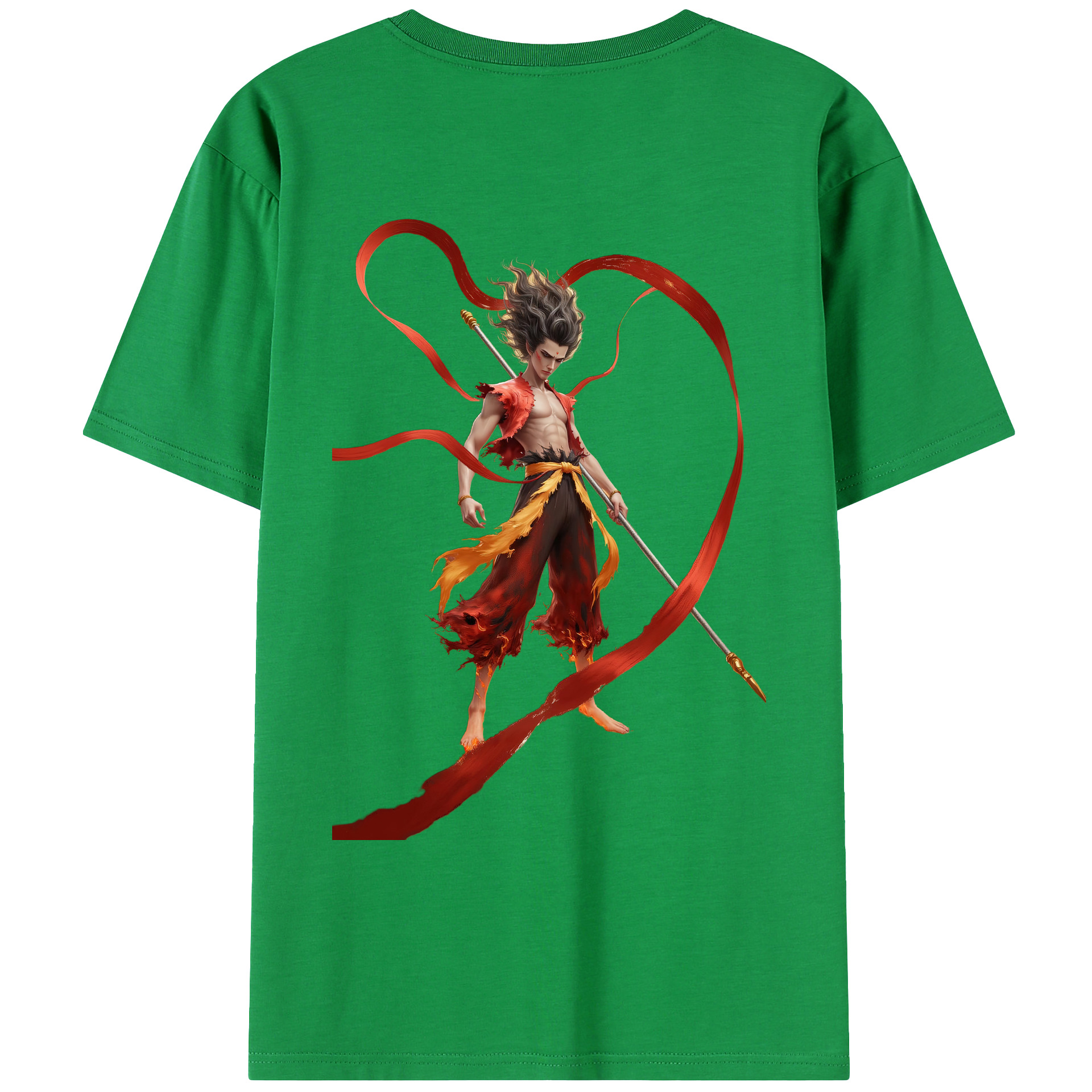 （画像用） Ne Zha 2 ナタ 魔童の大暴れ 綿100％ メンズ半袖Tシャツ（バックプリント） 通気性