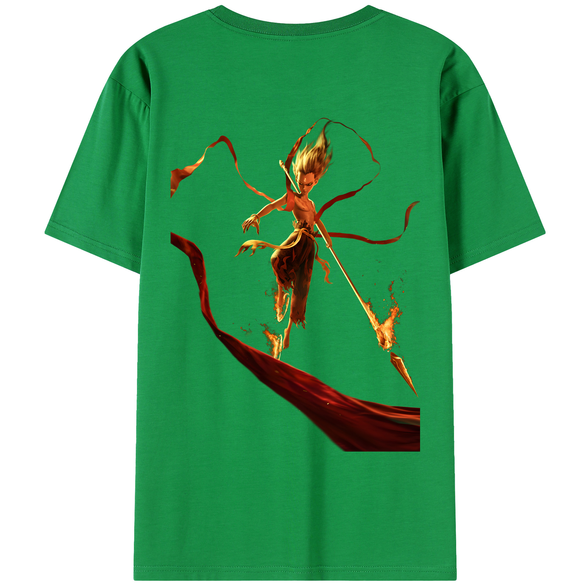 （画像用） Ne Zha 2 ナタ 魔童の大暴れ 綿100％ メンズ半袖Tシャツ（バックプリント） 通気性