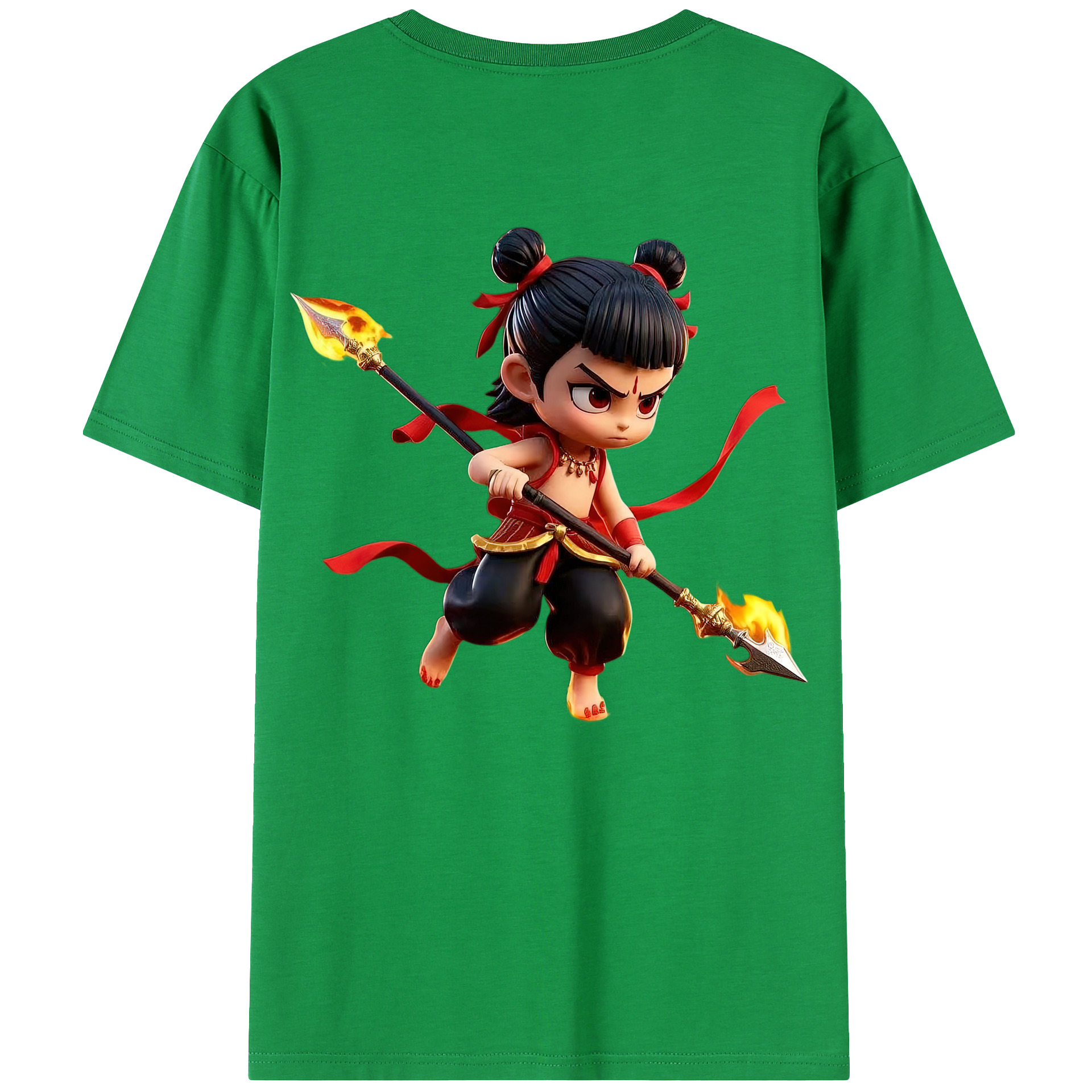 （画像用） Ne Zha 2 ナタ 魔童の大暴れ 綿100％ メンズ半袖Tシャツ（バックプリント） 通気性