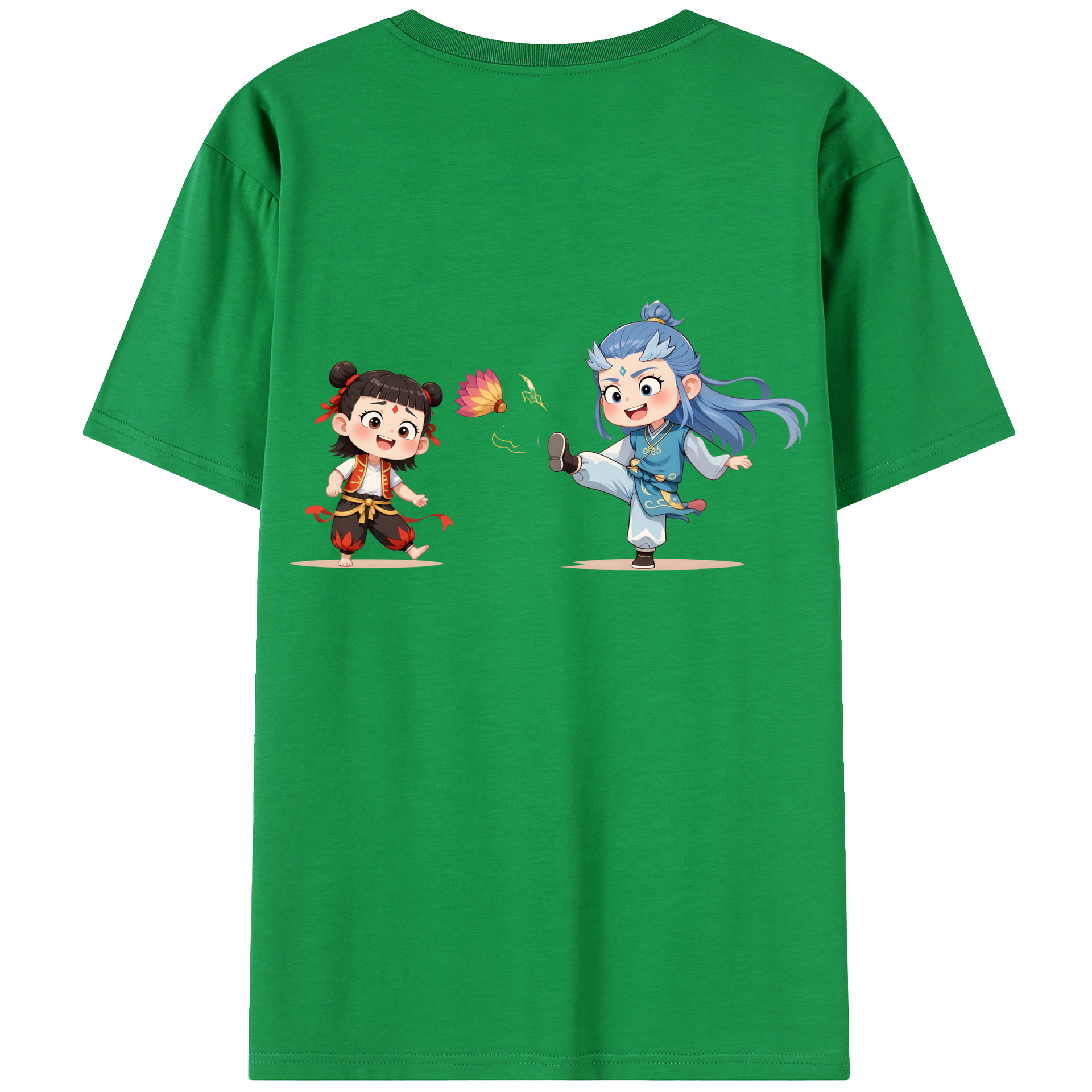 （画像用） Ne Zha 2 ナタ 魔童の大暴れ 綿100％ メンズ半袖Tシャツ（バックプリント） 通気性