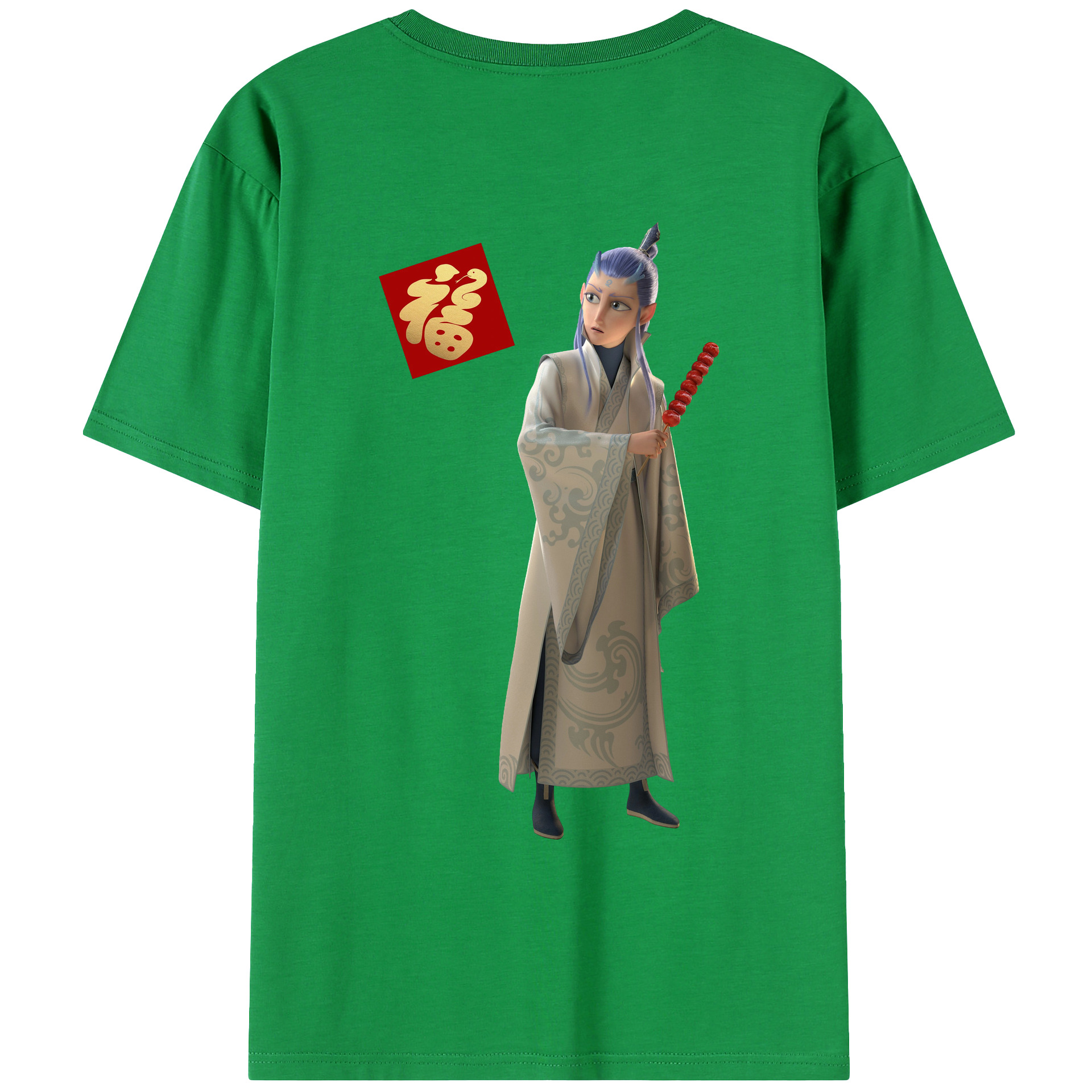 （画像用） Ne Zha 2 ナタ 魔童の大暴れ 綿100％ メンズ半袖Tシャツ（バックプリント） 通気性