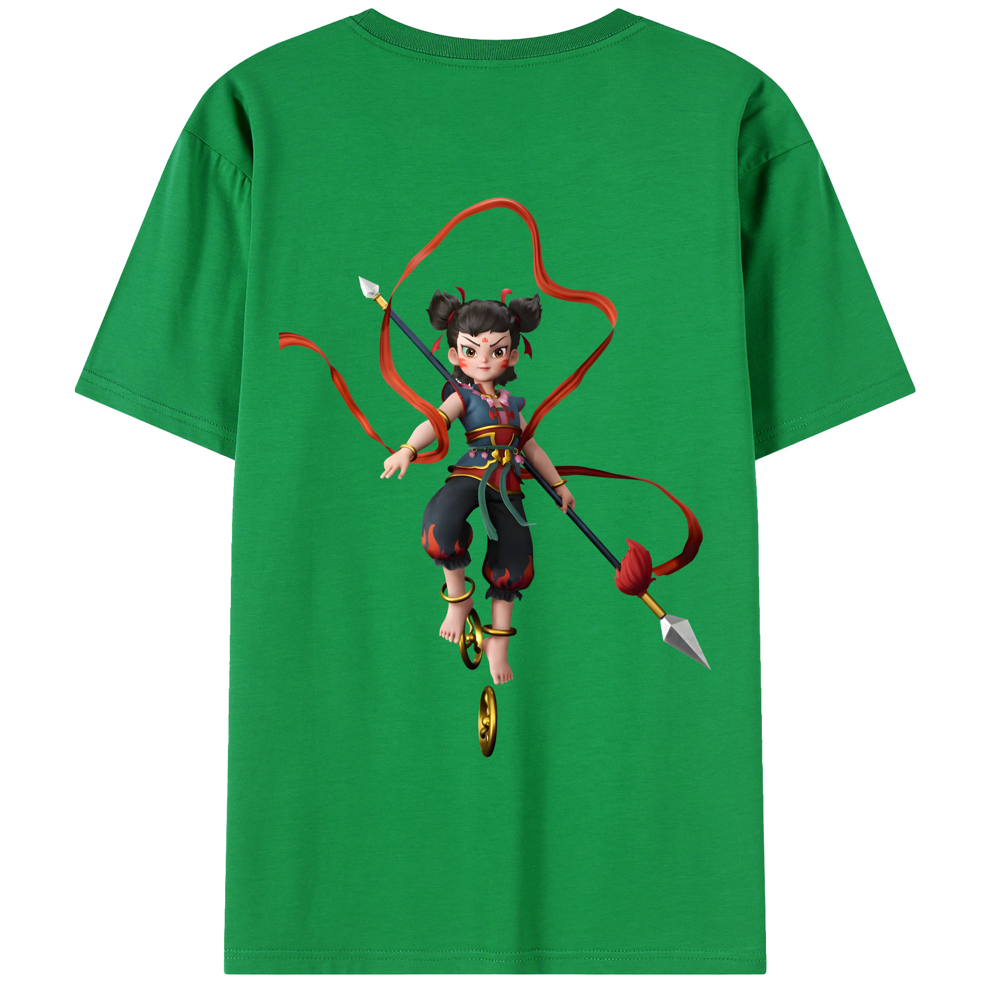 （画像用） Ne Zha 2 ナタ 魔童の大暴れ 綿100％ メンズ半袖Tシャツ（バックプリント） 通気性