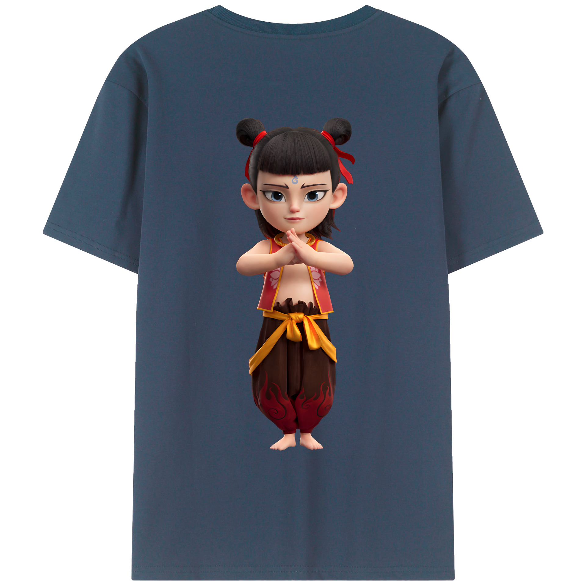 （画像用） Ne Zha 2 ナタ 魔童の大暴れ 綿100％ メンズ半袖Tシャツ（バックプリント） 通気性