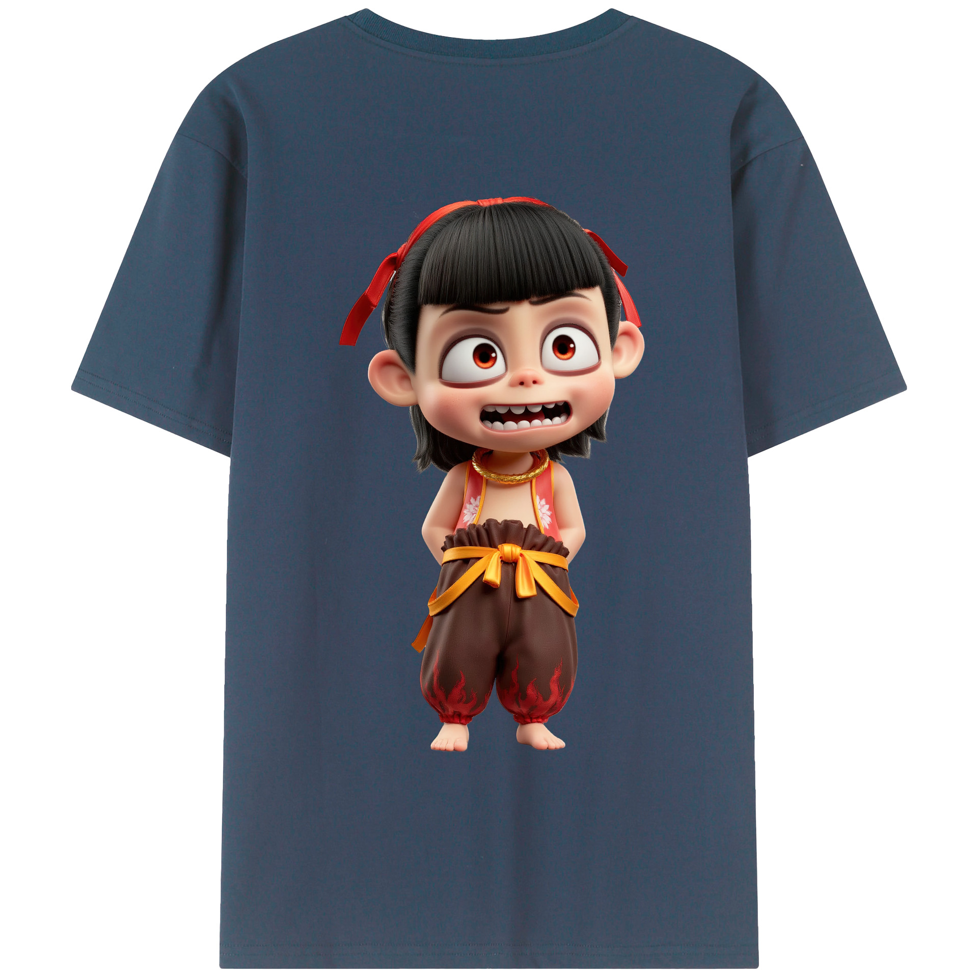 （画像用） Ne Zha 2 ナタ 魔童の大暴れ 綿100％ メンズ半袖Tシャツ（バックプリント） 通気性