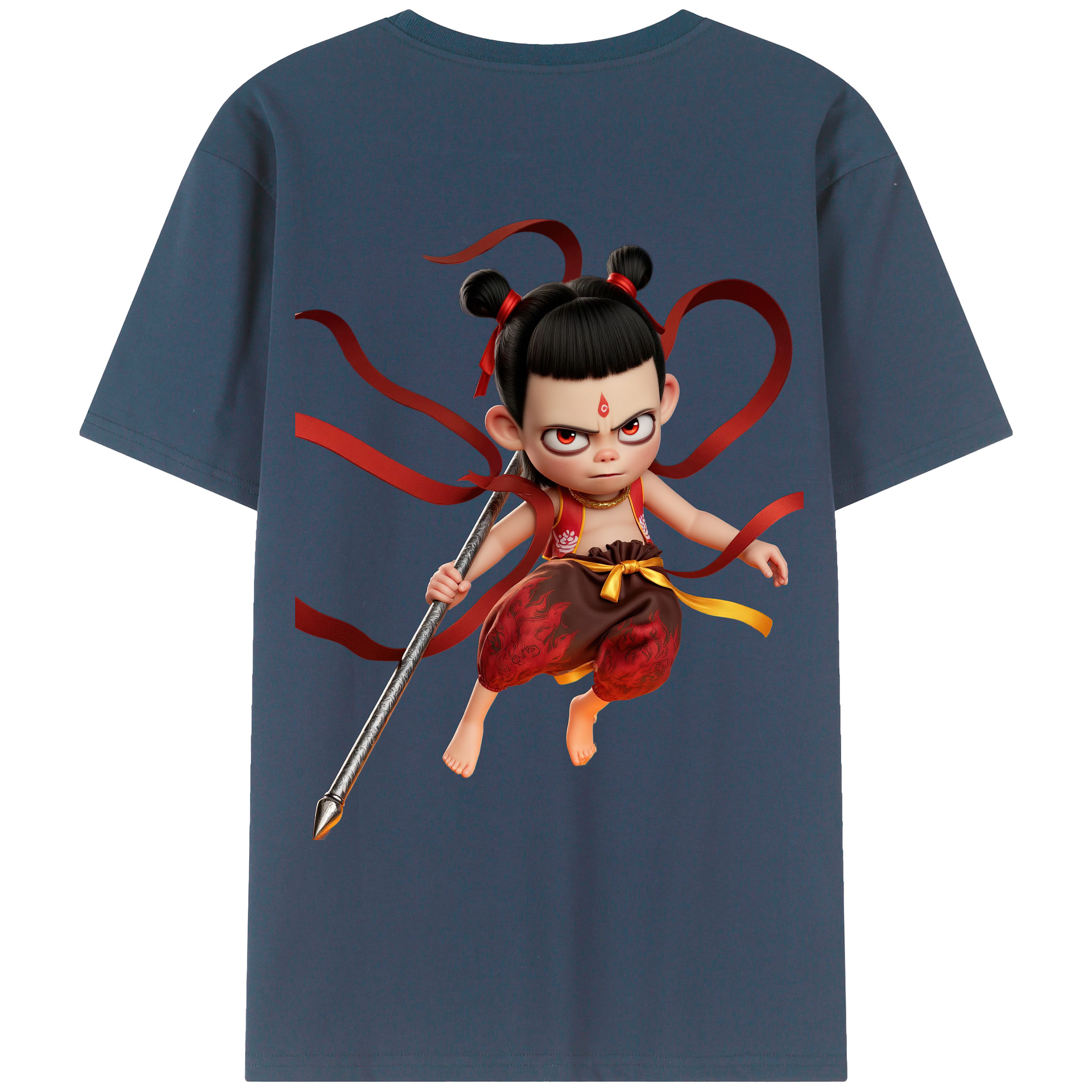 （画像用） Ne Zha 2 ナタ 魔童の大暴れ 綿100％ メンズ半袖Tシャツ（バックプリント） 通気性