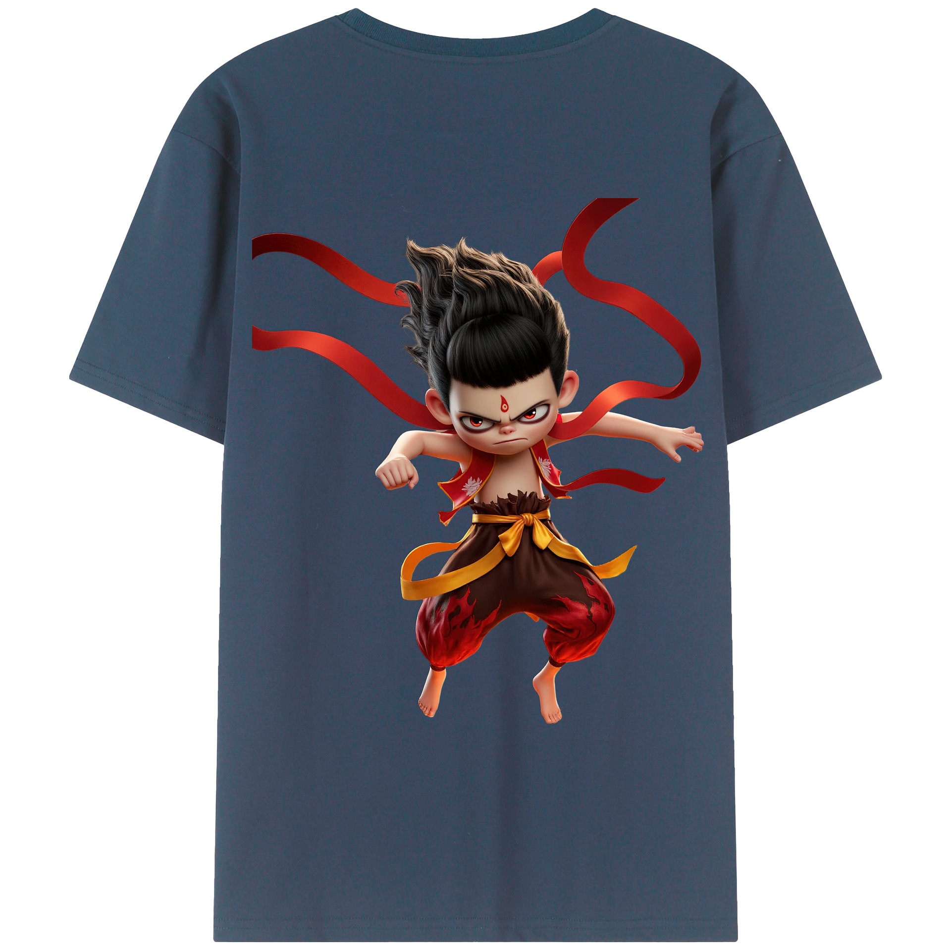 （画像用） Ne Zha 2 ナタ 魔童の大暴れ 綿100％ メンズ半袖Tシャツ（バックプリント） 通気性
