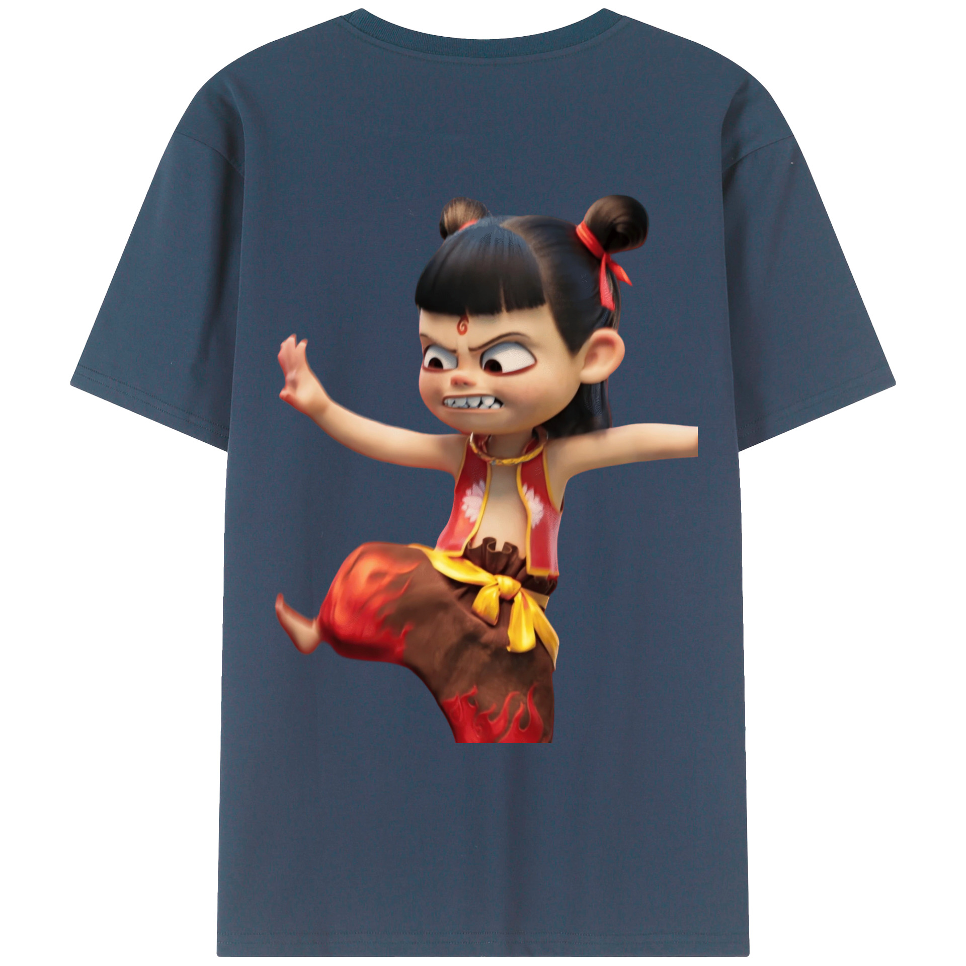 （画像用） Ne Zha 2 ナタ 魔童の大暴れ 綿100％ メンズ半袖Tシャツ（バックプリント） 通気性