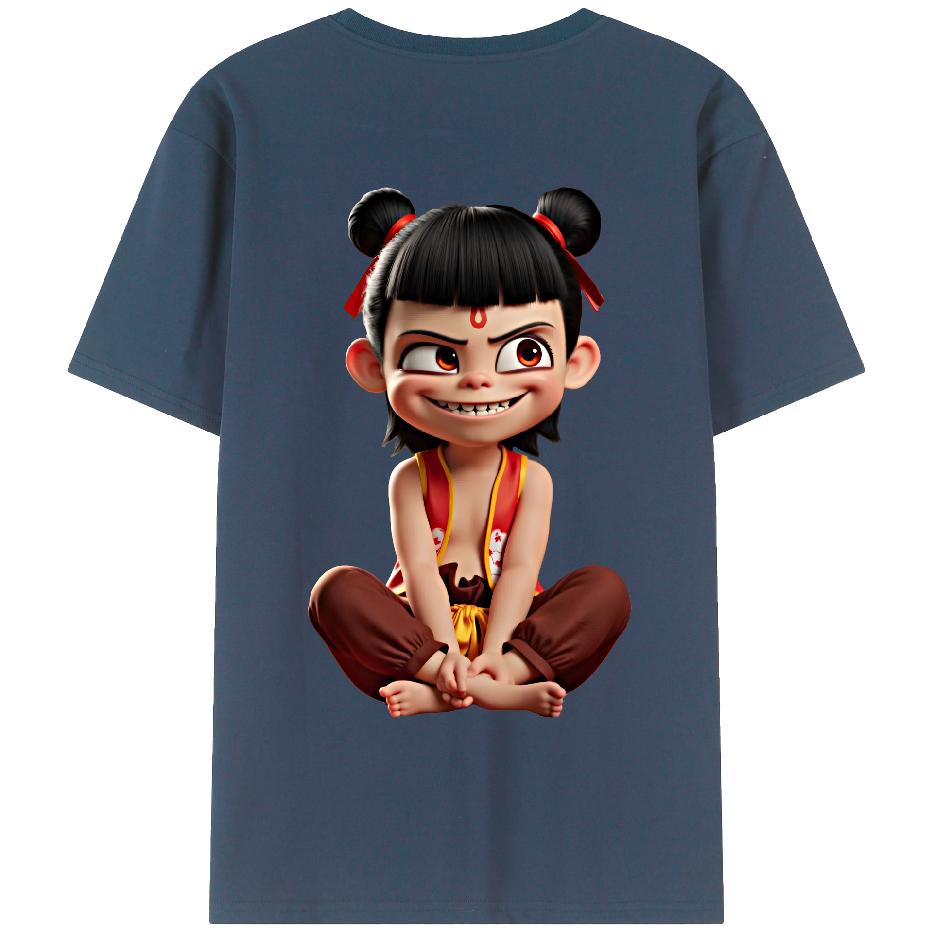 （画像用） Ne Zha 2 ナタ 魔童の大暴れ 綿100％ メンズ半袖Tシャツ（バックプリント） 通気性