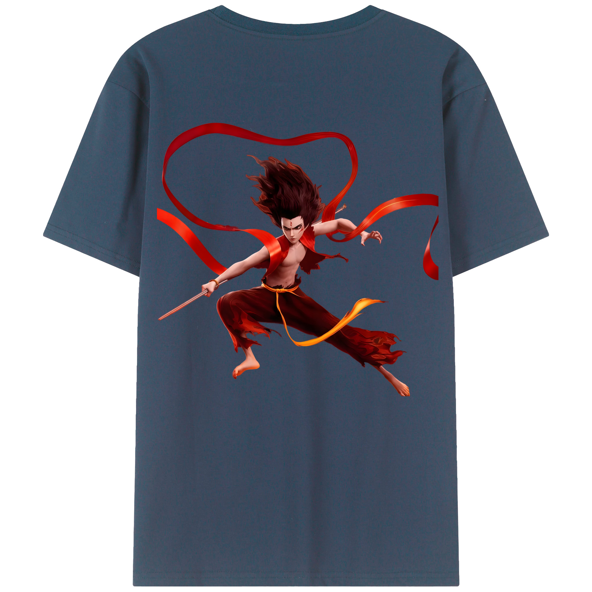 （画像用） Ne Zha 2 ナタ 魔童の大暴れ 綿100％ メンズ半袖Tシャツ（バックプリント） 通気性