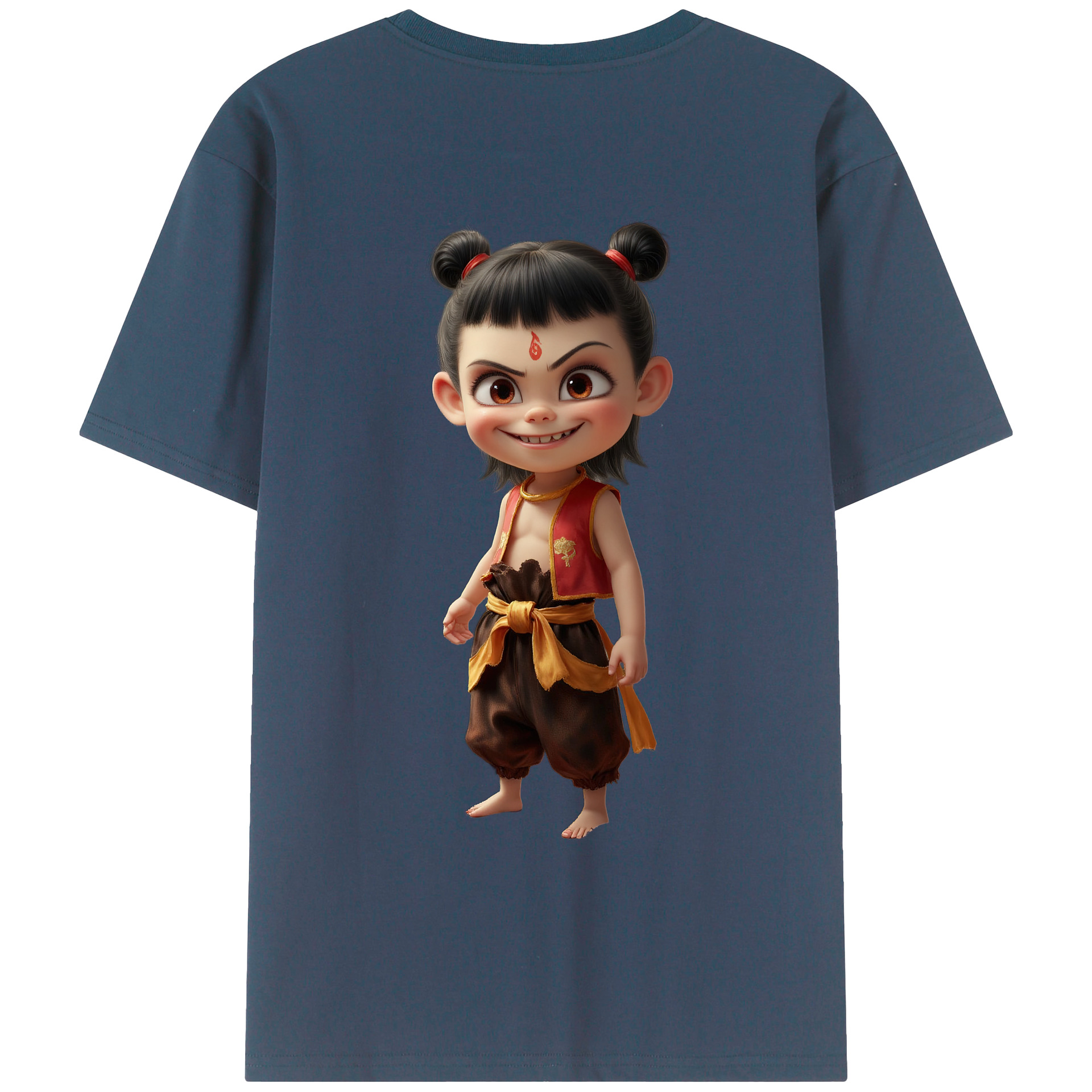 （画像用） Ne Zha 2 ナタ 魔童の大暴れ 綿100％ メンズ半袖Tシャツ（バックプリント） 通気性