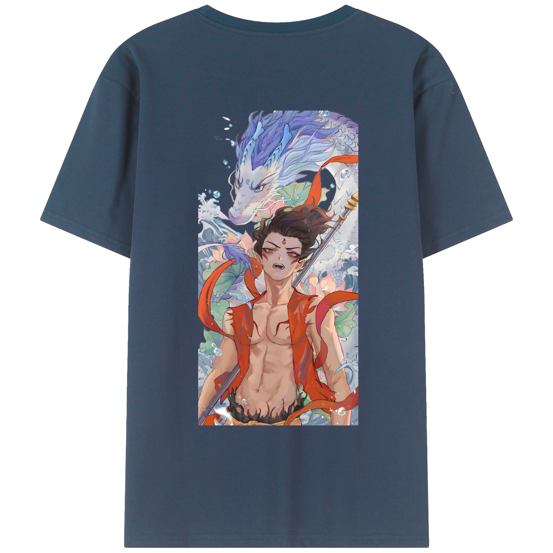（画像用） Ne Zha 2 ナタ 魔童の大暴れ 綿100％ メンズ半袖Tシャツ（バックプリント） 通気性