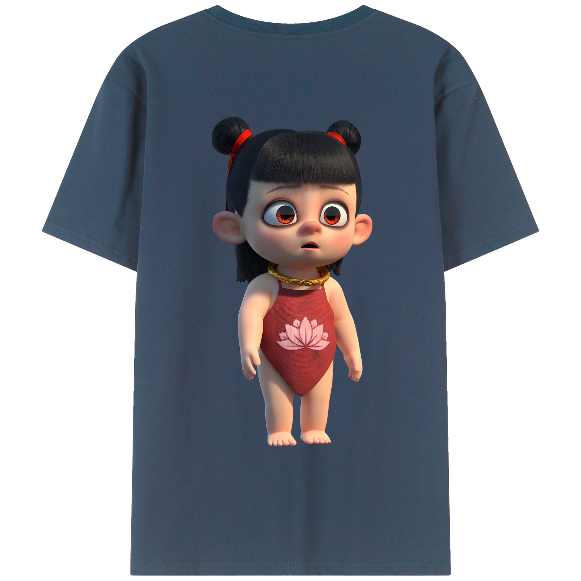 （画像用） Ne Zha 2 ナタ 魔童の大暴れ 綿100％ メンズ半袖Tシャツ（バックプリント） 通気性