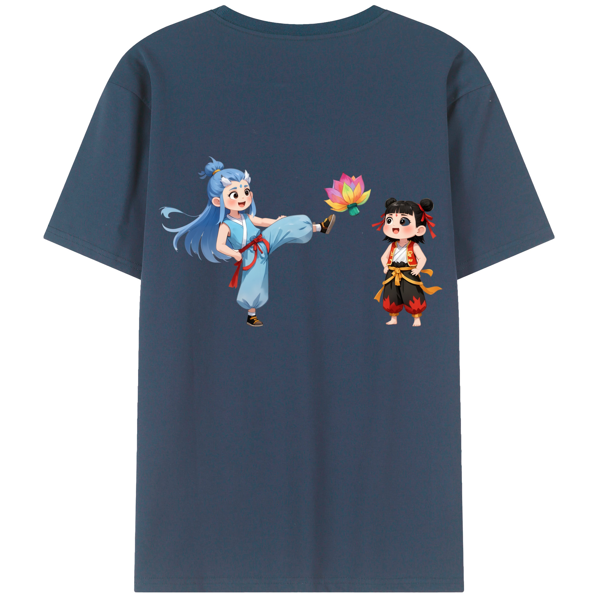 （画像用） Ne Zha 2 ナタ 魔童の大暴れ 綿100％ メンズ半袖Tシャツ（バックプリント） 通気性