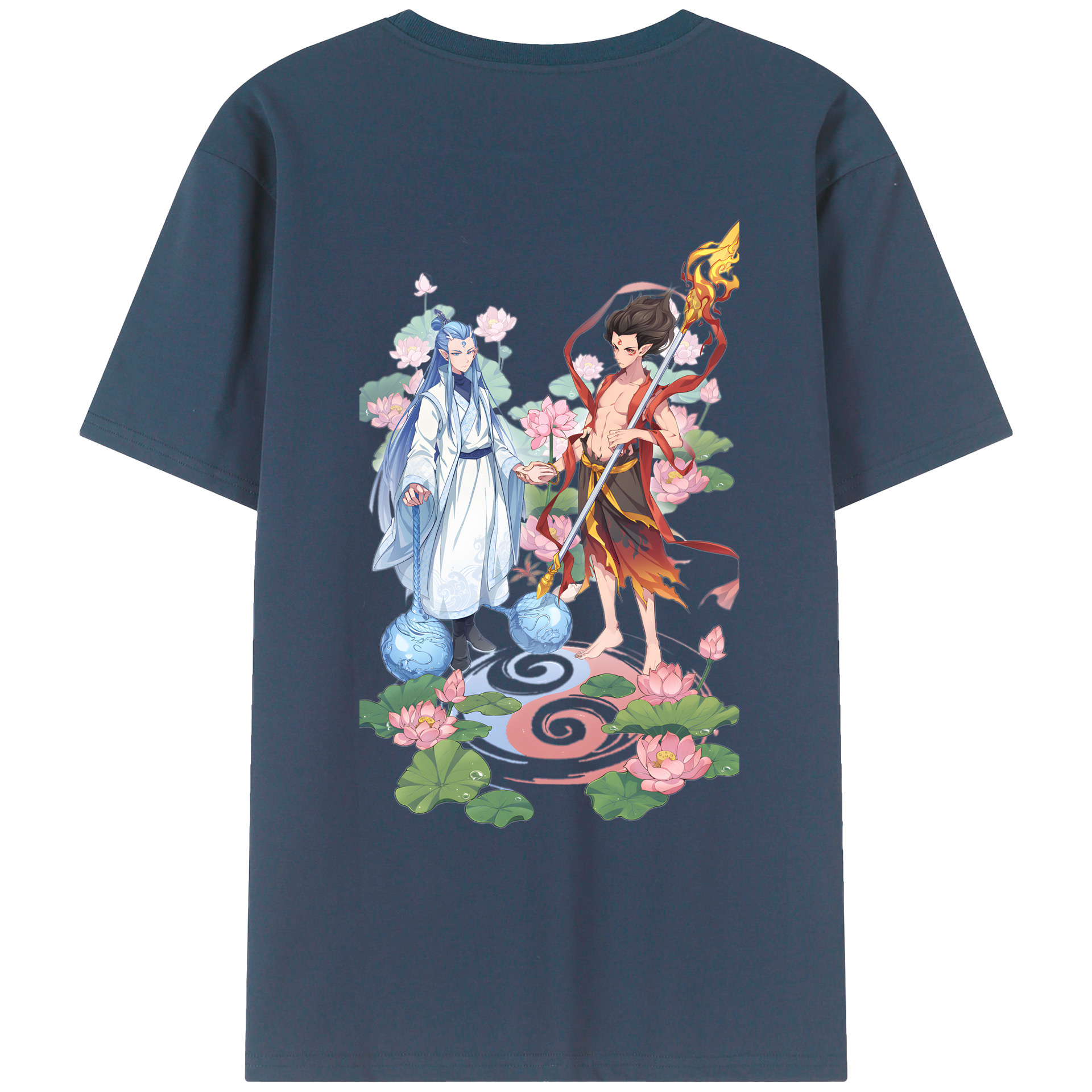 （画像用） Ne Zha 2 ナタ 魔童の大暴れ 綿100％ メンズ半袖Tシャツ（バックプリント） 通気性