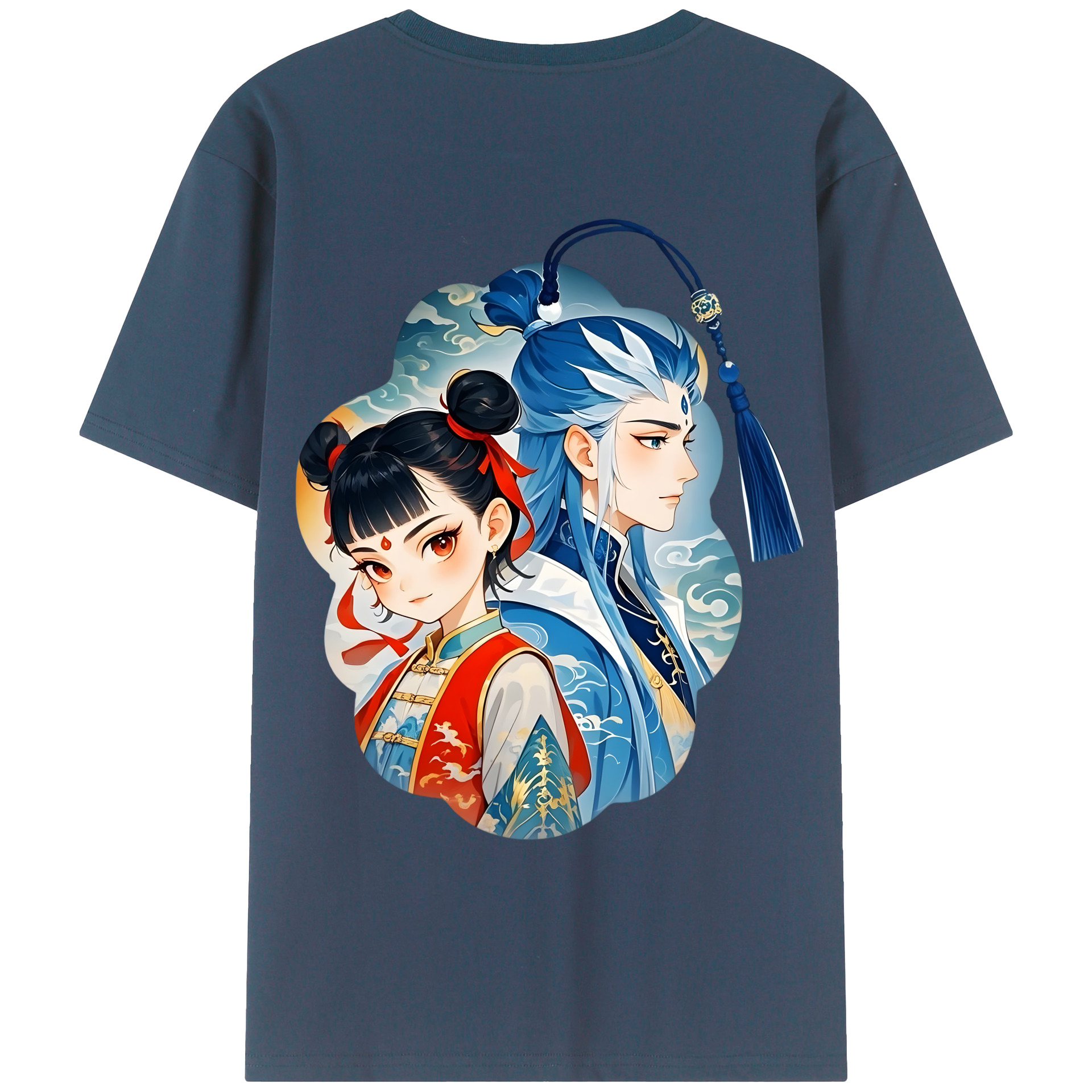（画像用） Ne Zha 2 ナタ 魔童の大暴れ 綿100％ メンズ半袖Tシャツ（バックプリント） 通気性