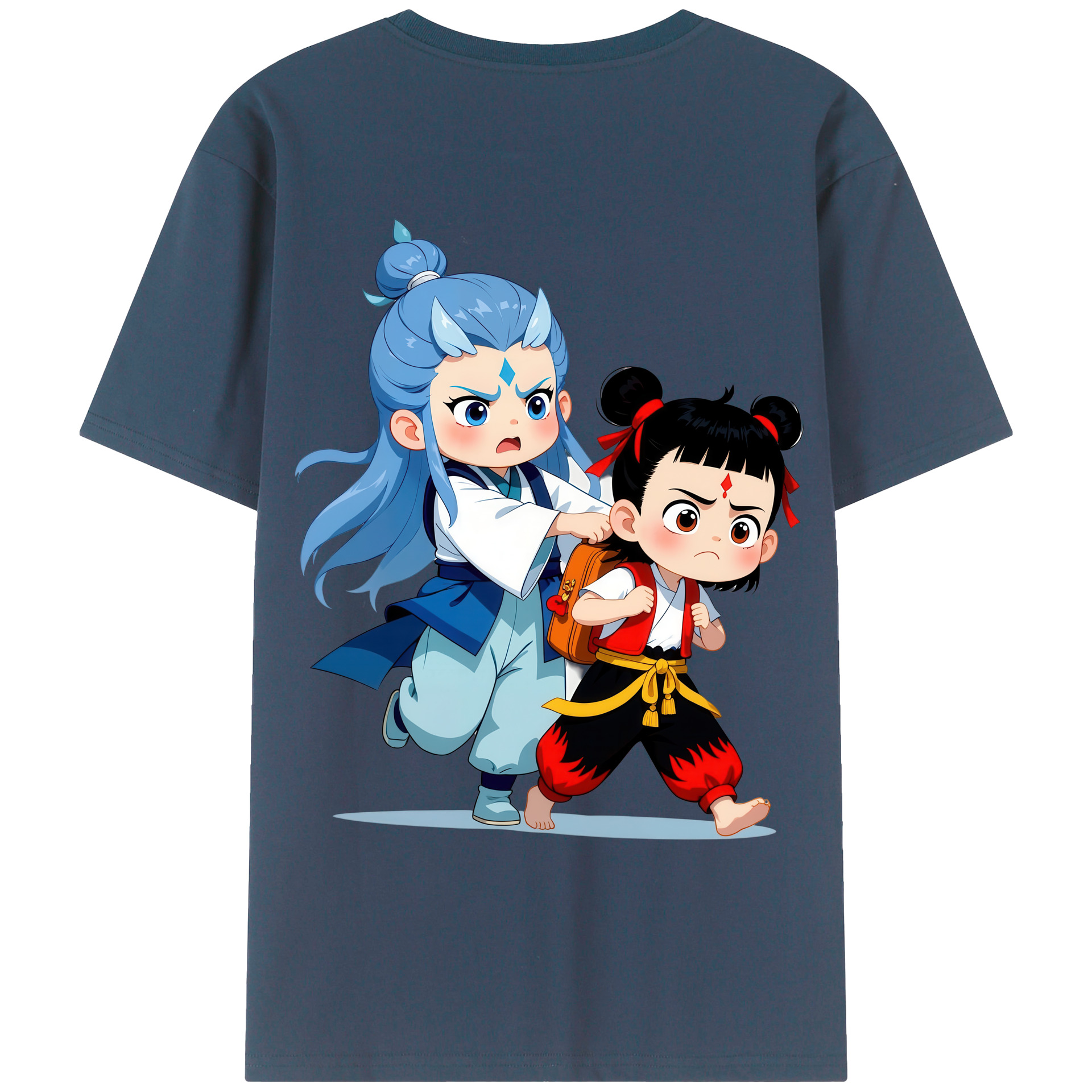 （画像用） Ne Zha 2 ナタ 魔童の大暴れ 綿100％ メンズ半袖Tシャツ（バックプリント） 通気性