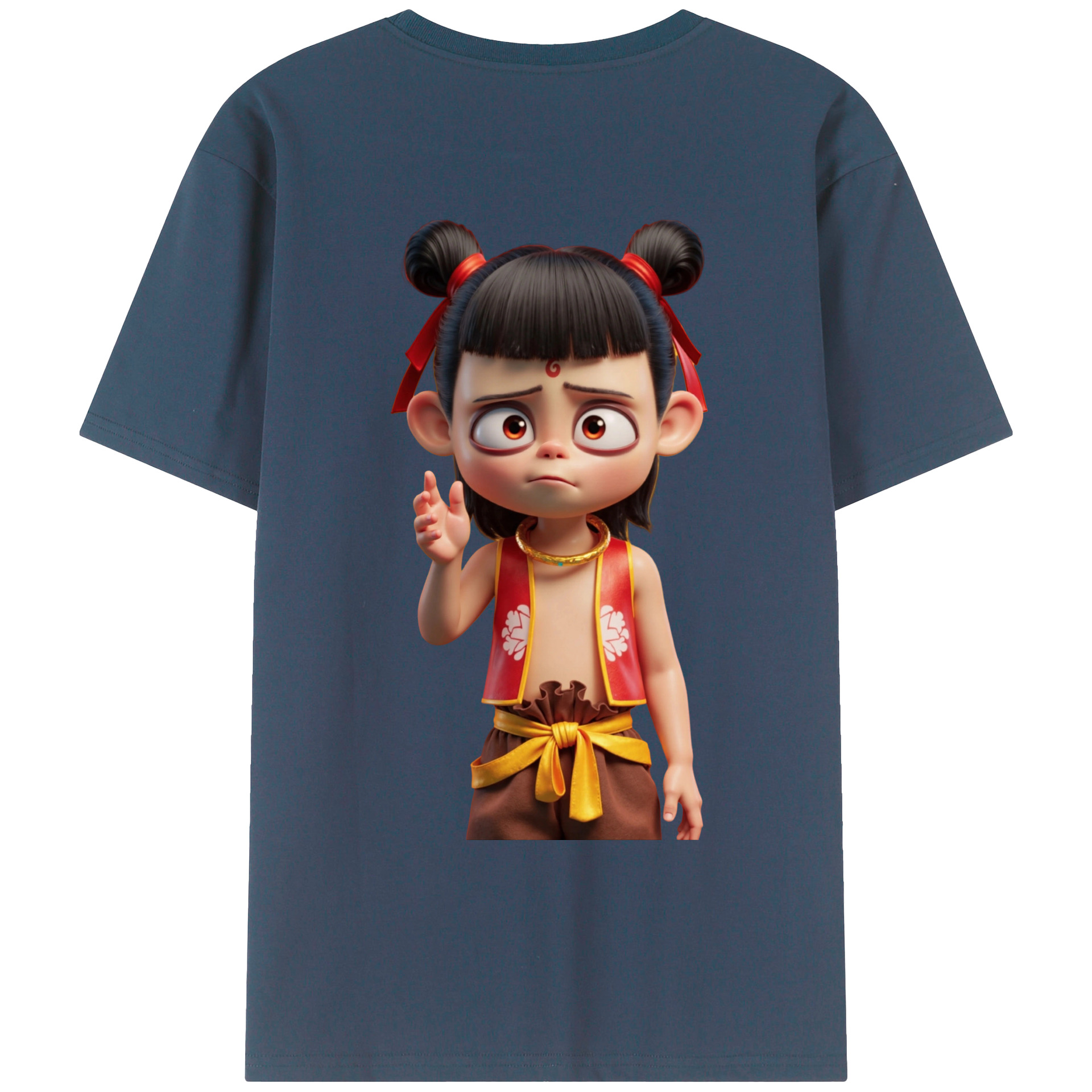 （画像用） Ne Zha 2 ナタ 魔童の大暴れ 綿100％ メンズ半袖Tシャツ（バックプリント） 通気性