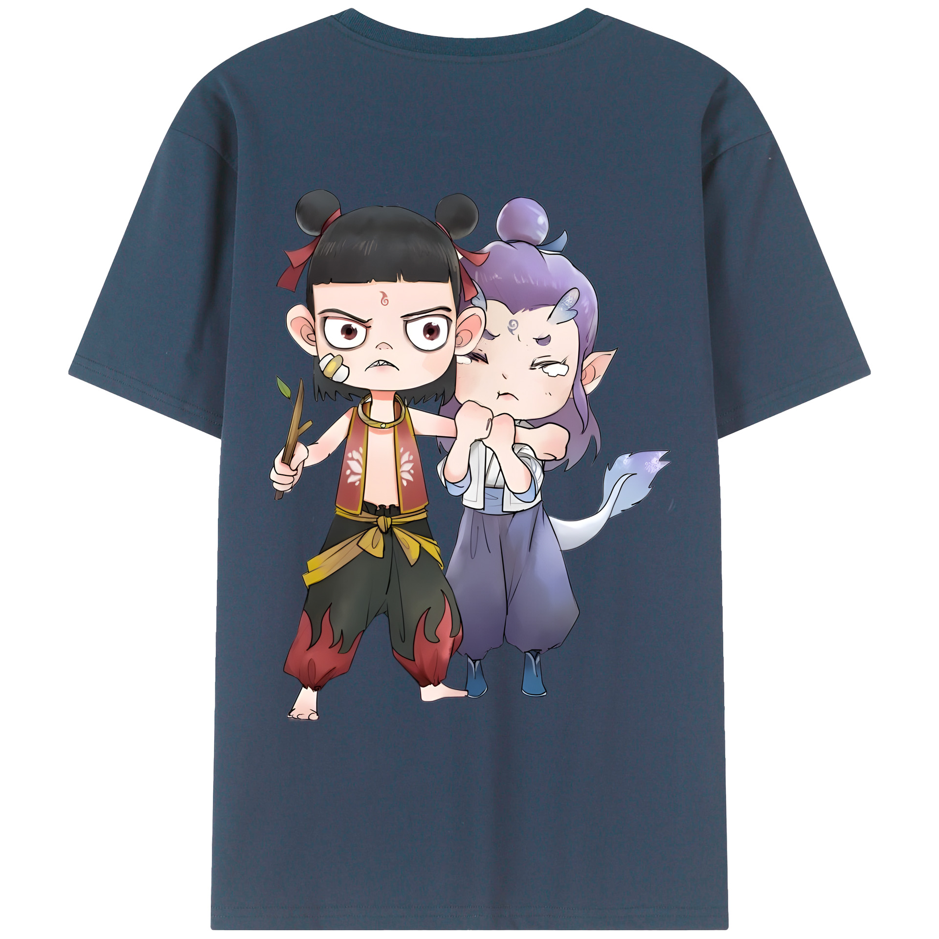 （画像用） Ne Zha 2 ナタ 魔童の大暴れ 綿100％ メンズ半袖Tシャツ（バックプリント） 通気性