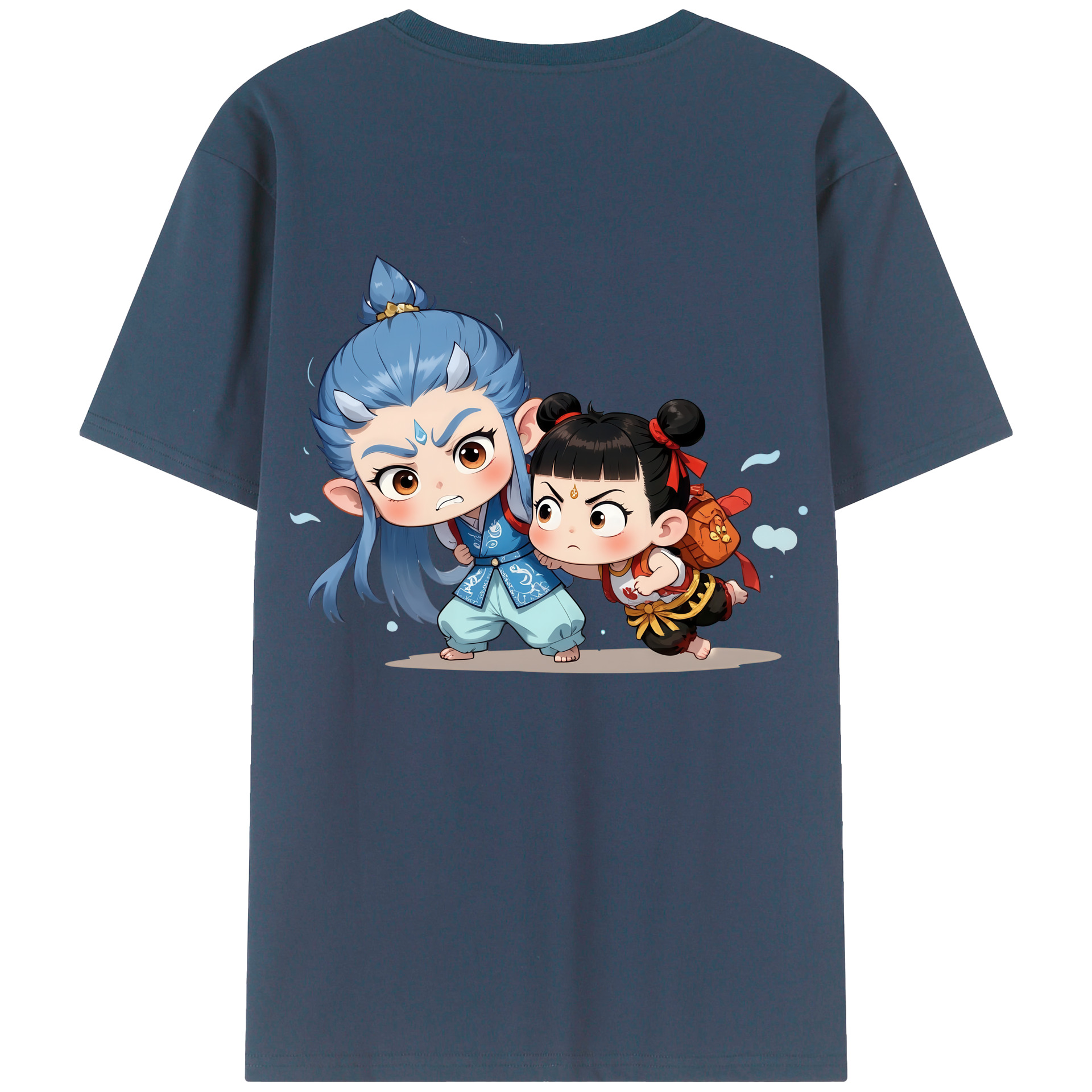 （画像用） Ne Zha 2 ナタ 魔童の大暴れ 綿100％ メンズ半袖Tシャツ（バックプリント） 通気性