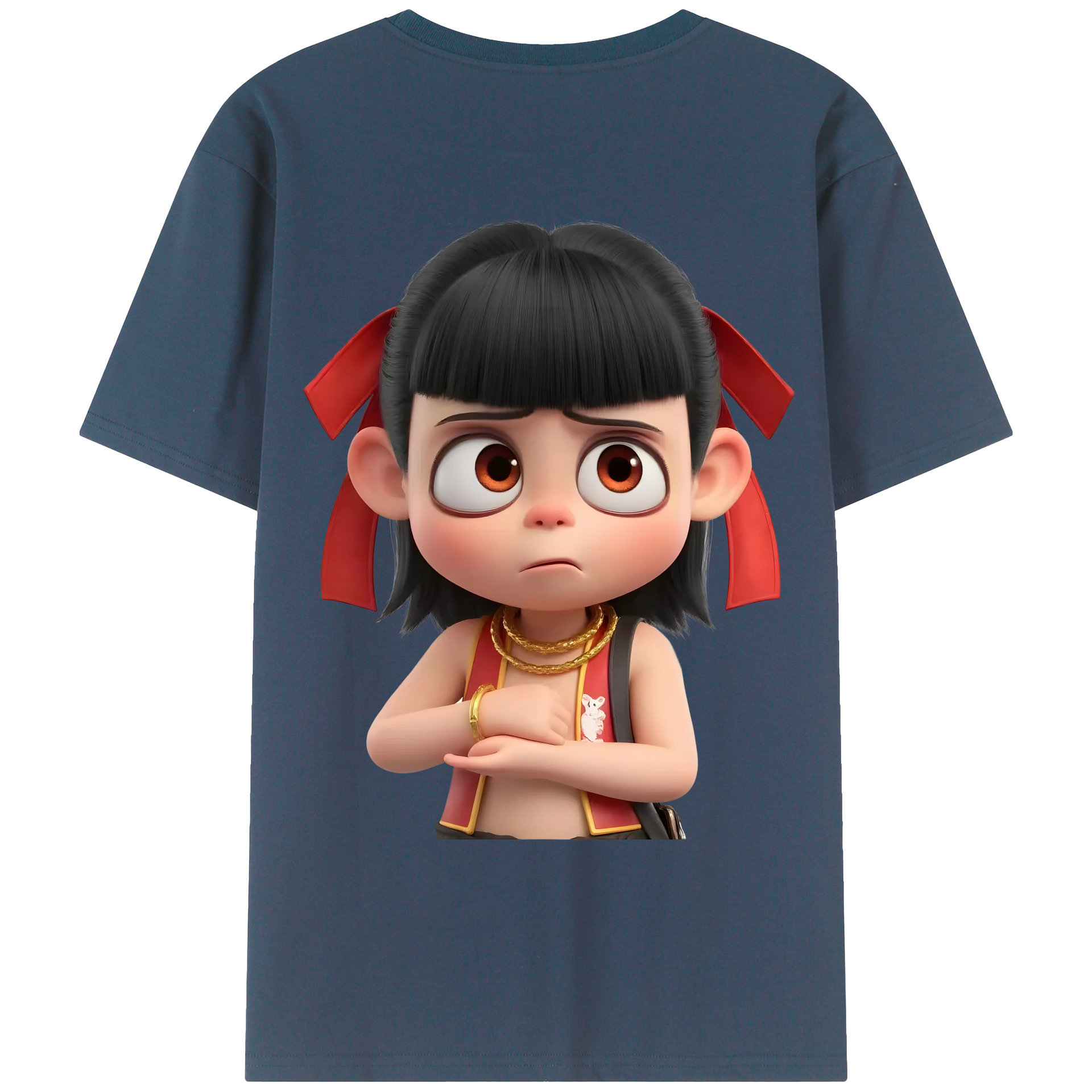 （画像用） Ne Zha 2 ナタ 魔童の大暴れ 綿100％ メンズ半袖Tシャツ（バックプリント） 通気性