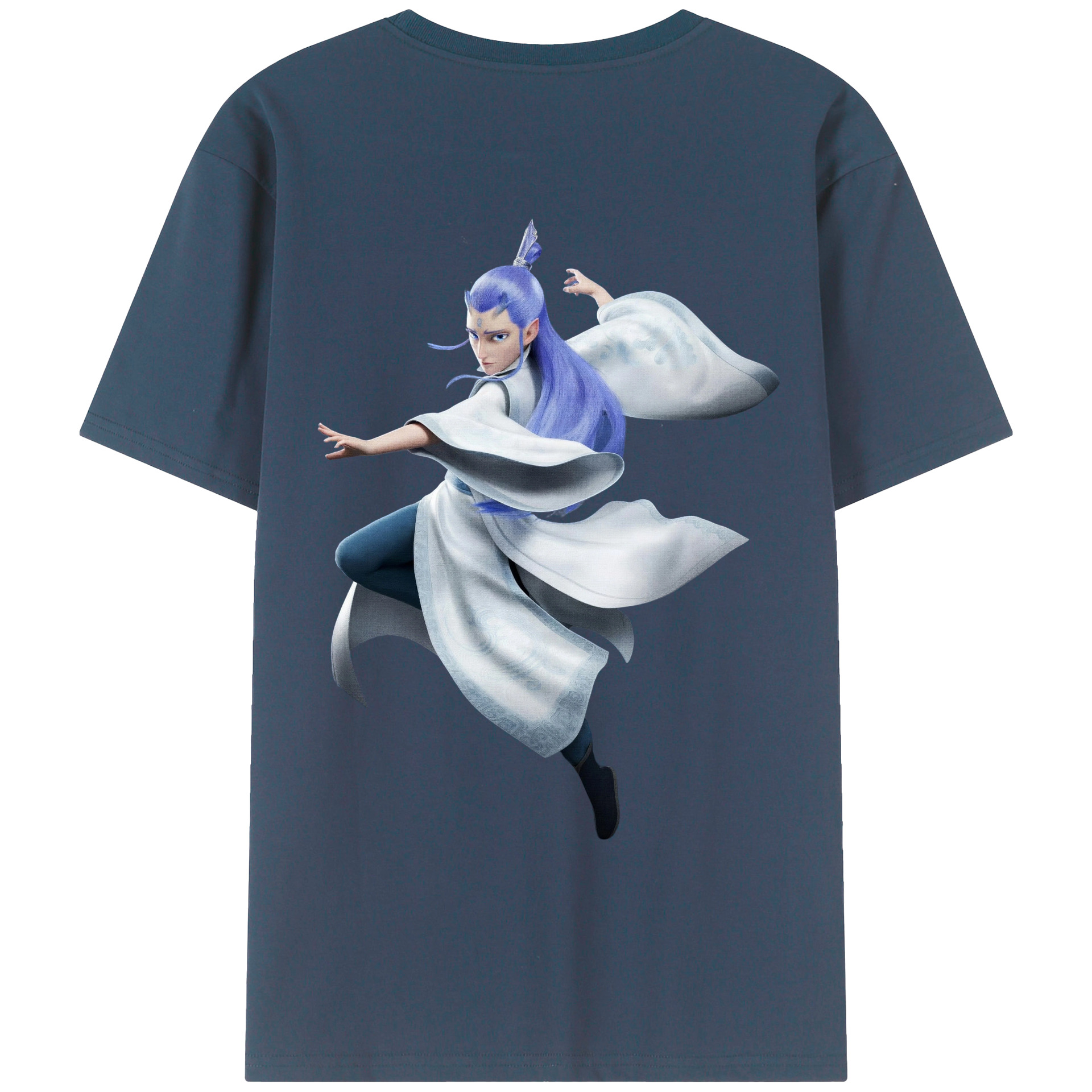 （画像用） Ne Zha 2 ナタ 魔童の大暴れ 綿100％ メンズ半袖Tシャツ（バックプリント） 通気性