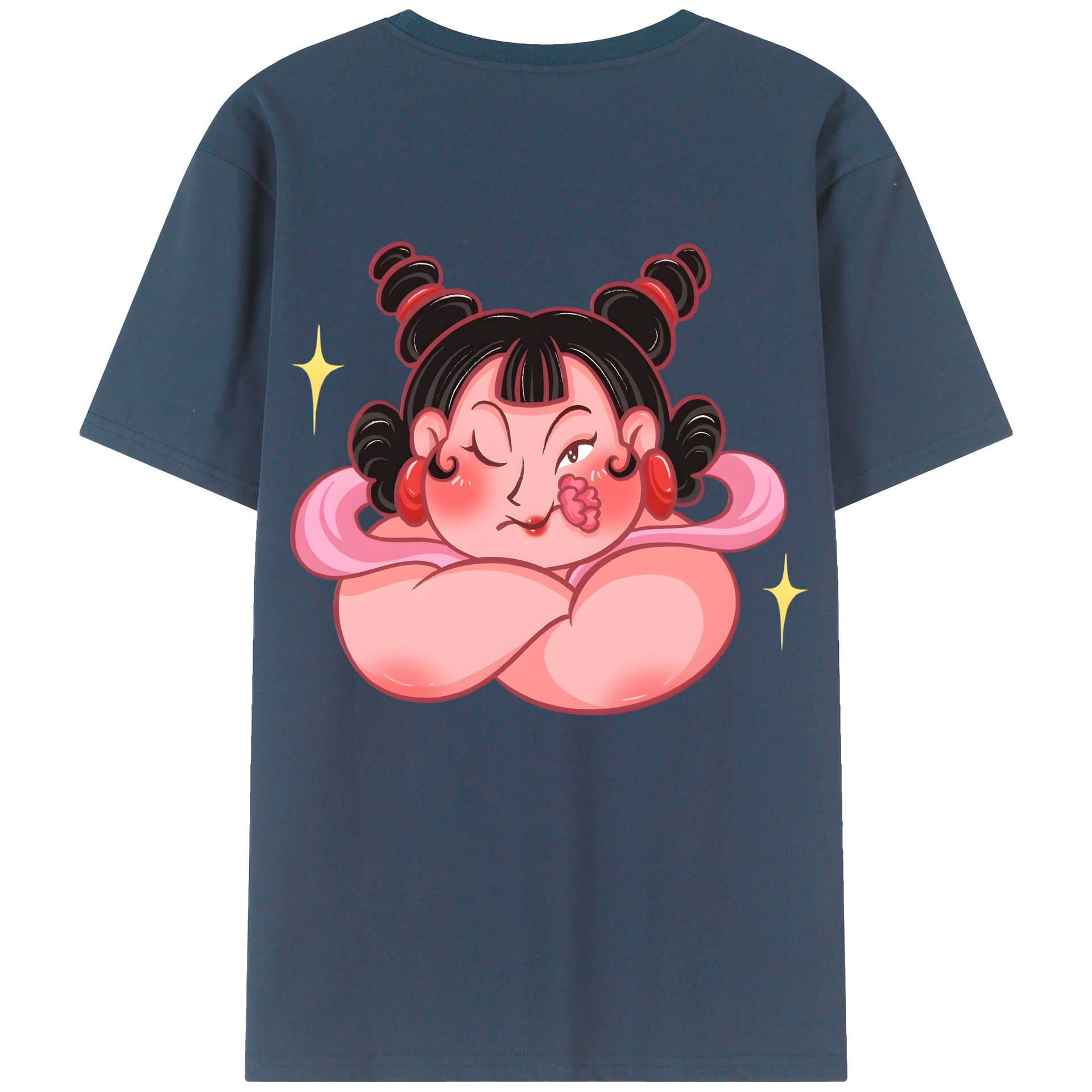 （画像用） Ne Zha 2 ナタ 魔童の大暴れ 綿100％ メンズ半袖Tシャツ（バックプリント） 通気性