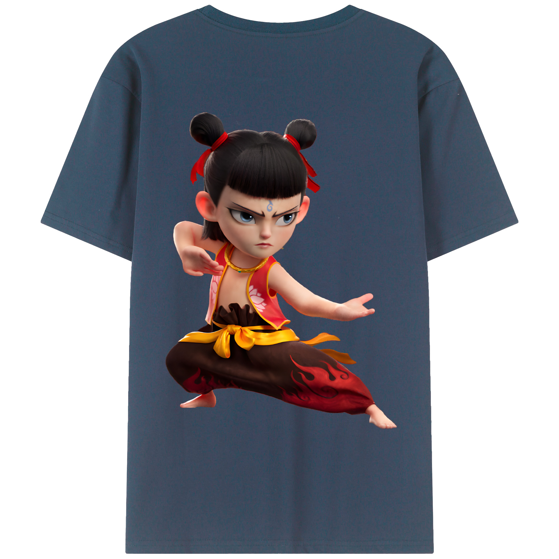 （画像用） Ne Zha 2 ナタ 魔童の大暴れ 綿100％ メンズ半袖Tシャツ（バックプリント） 通気性