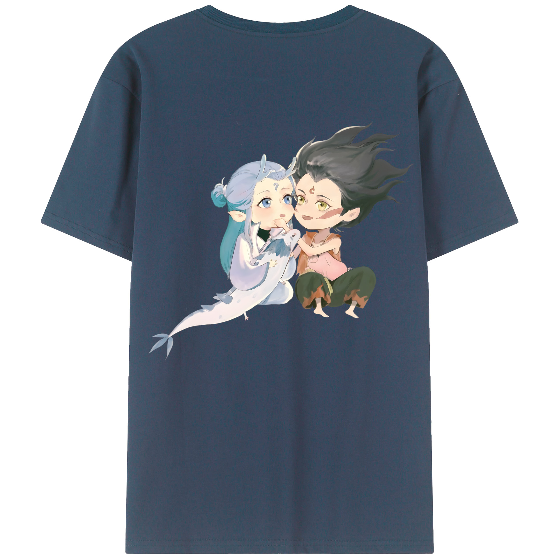 （画像用） Ne Zha 2 ナタ 魔童の大暴れ 綿100％ メンズ半袖Tシャツ（バックプリント） 通気性