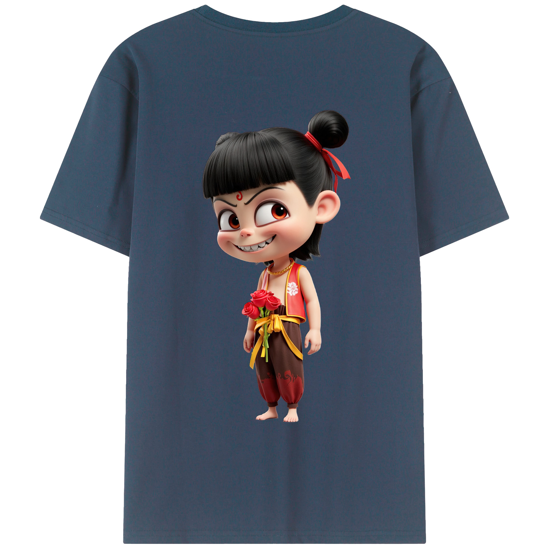 （画像用） Ne Zha 2 ナタ 魔童の大暴れ 綿100％ メンズ半袖Tシャツ（バックプリント） 通気性