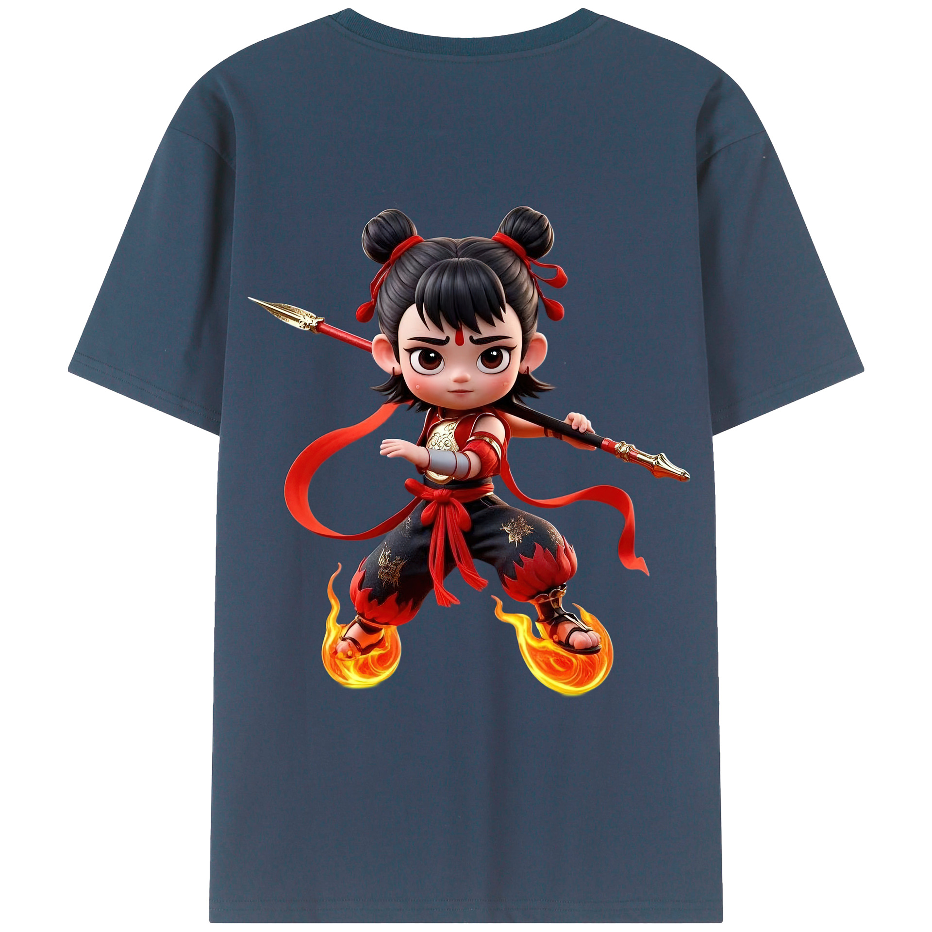 （画像用） Ne Zha 2 ナタ 魔童の大暴れ 綿100％ メンズ半袖Tシャツ（バックプリント） 通気性