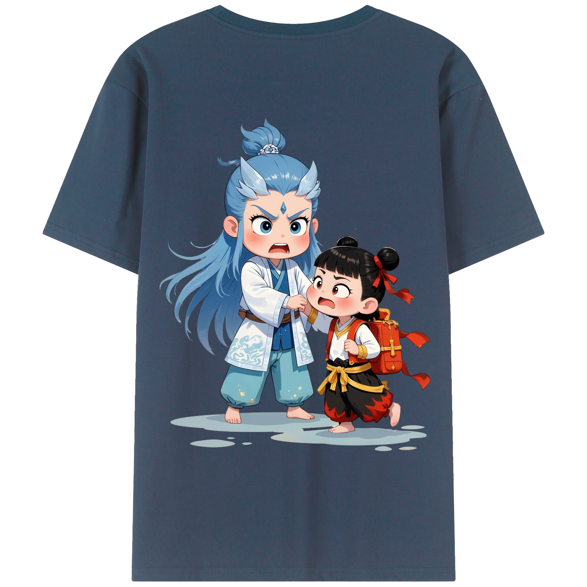 （画像用） Ne Zha 2 ナタ 魔童の大暴れ 綿100％ メンズ半袖Tシャツ（バックプリント） 通気性