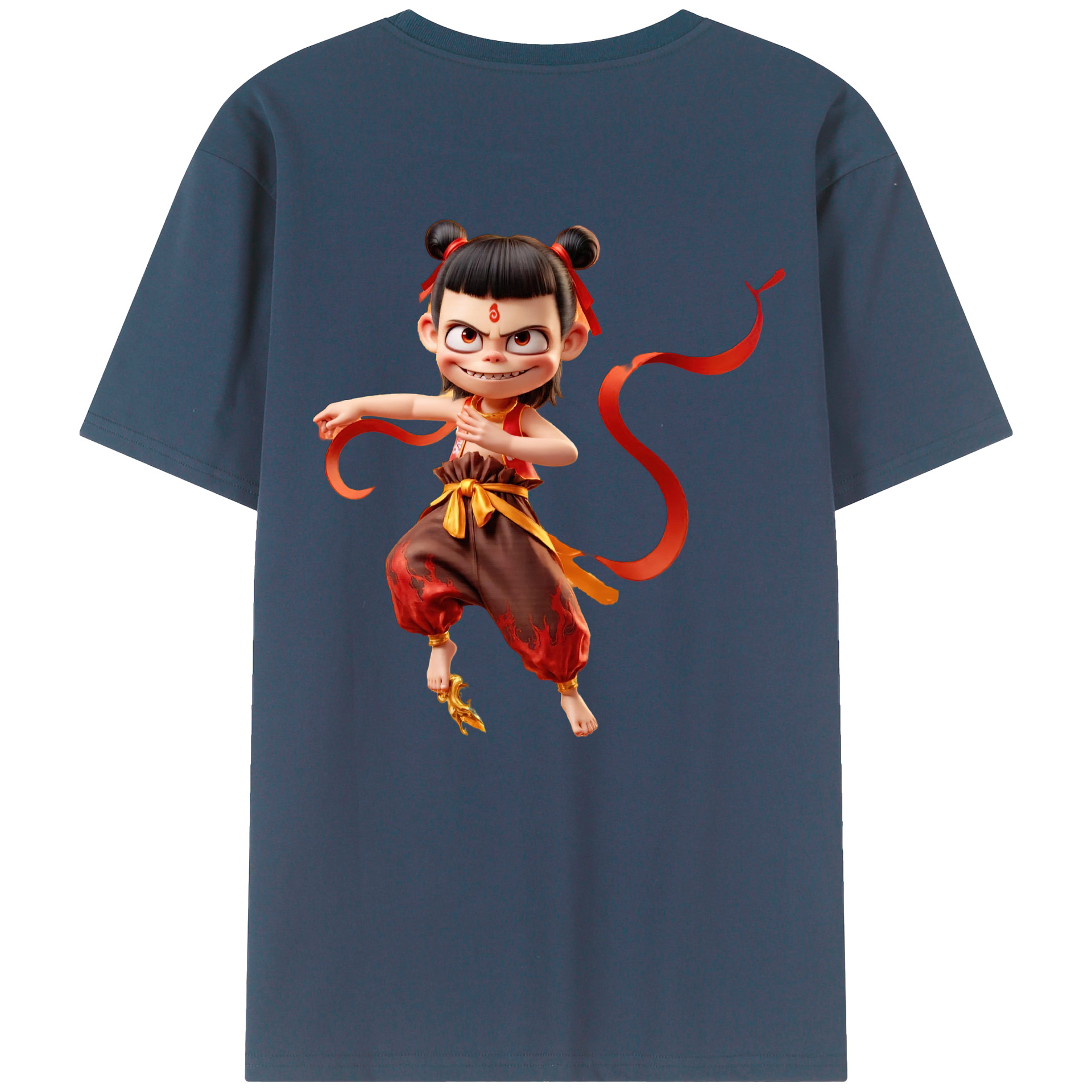 （画像用） Ne Zha 2 ナタ 魔童の大暴れ 綿100％ メンズ半袖Tシャツ（バックプリント） 通気性