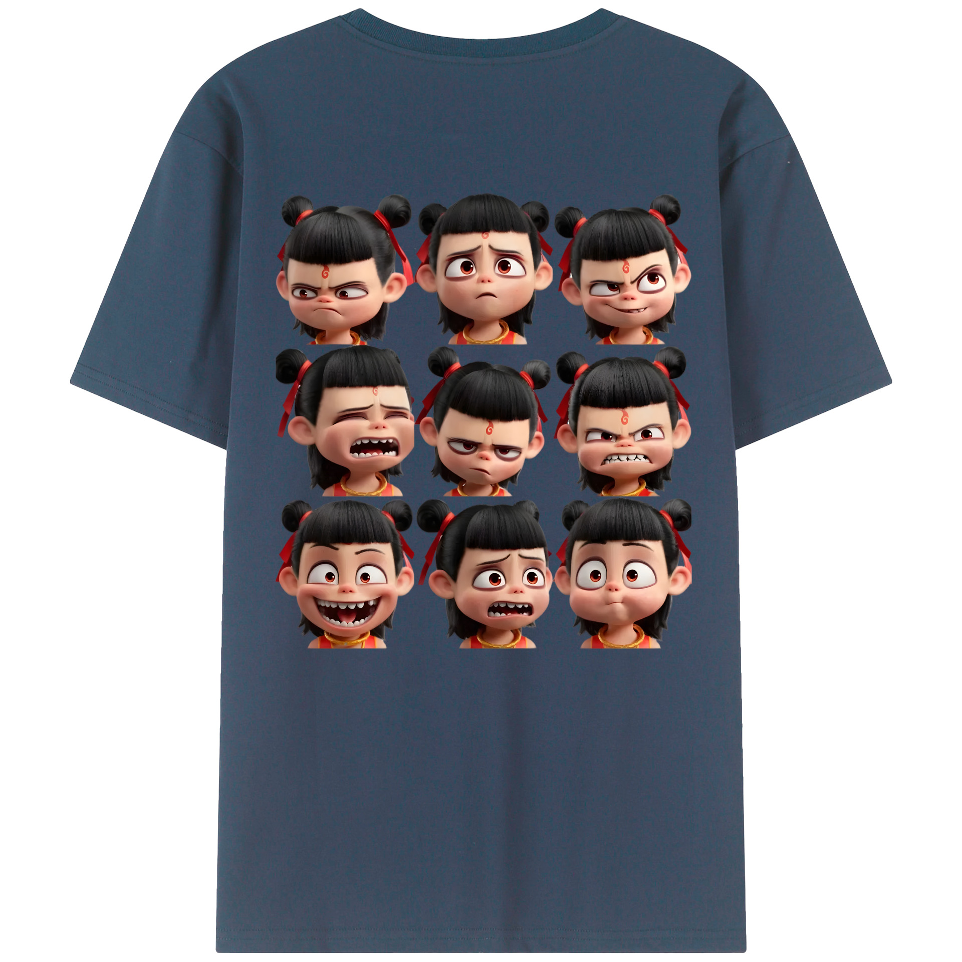 （画像用） Ne Zha 2 ナタ 魔童の大暴れ 綿100％ メンズ半袖Tシャツ（バックプリント） 通気性