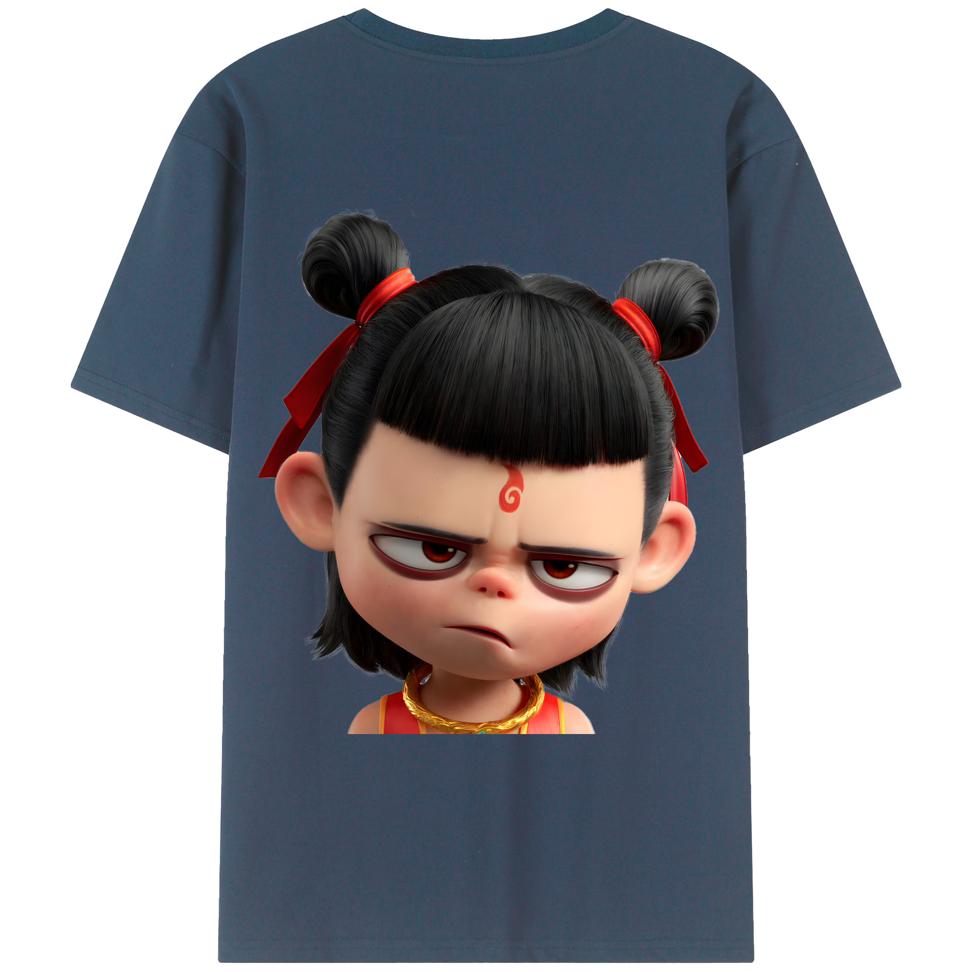 （画像用） Ne Zha 2 ナタ 魔童の大暴れ 綿100％ メンズ半袖Tシャツ（バックプリント） 通気性