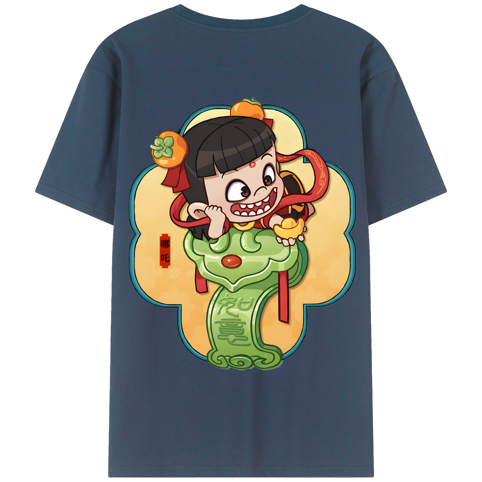 （画像用） Ne Zha 2 ナタ 魔童の大暴れ 綿100％ メンズ半袖Tシャツ（バックプリント） 通気性
